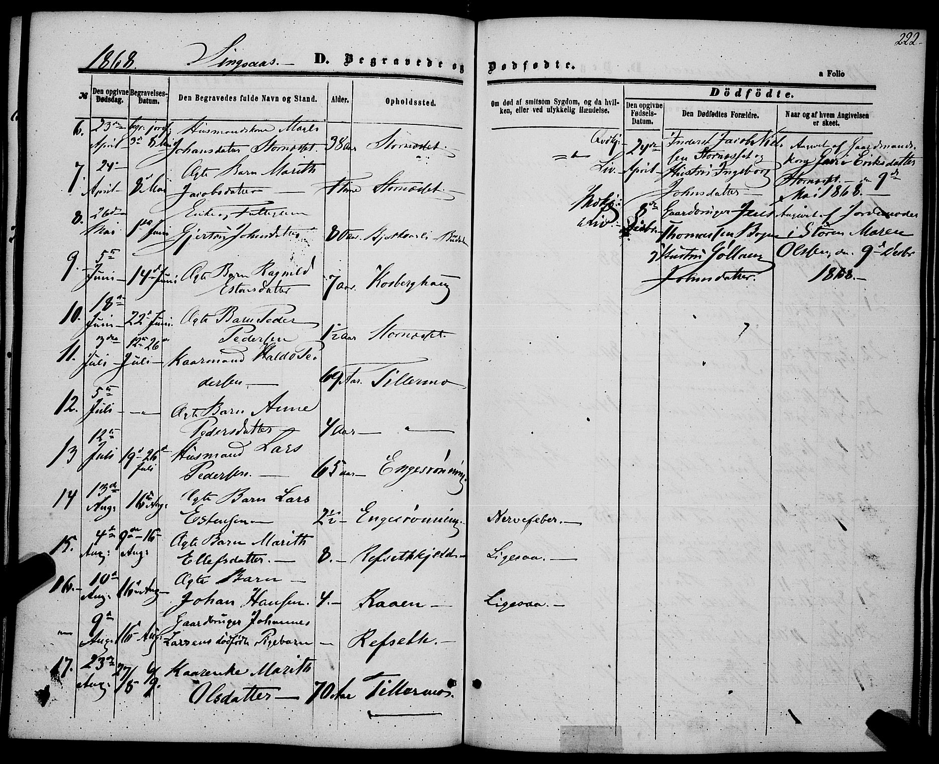 Ministerialprotokoller, klokkerbøker og fødselsregistre - Sør-Trøndelag, SAT/A-1456/685/L0967: Parish register (official) no. 685A07 /2, 1860-1869, p. 222