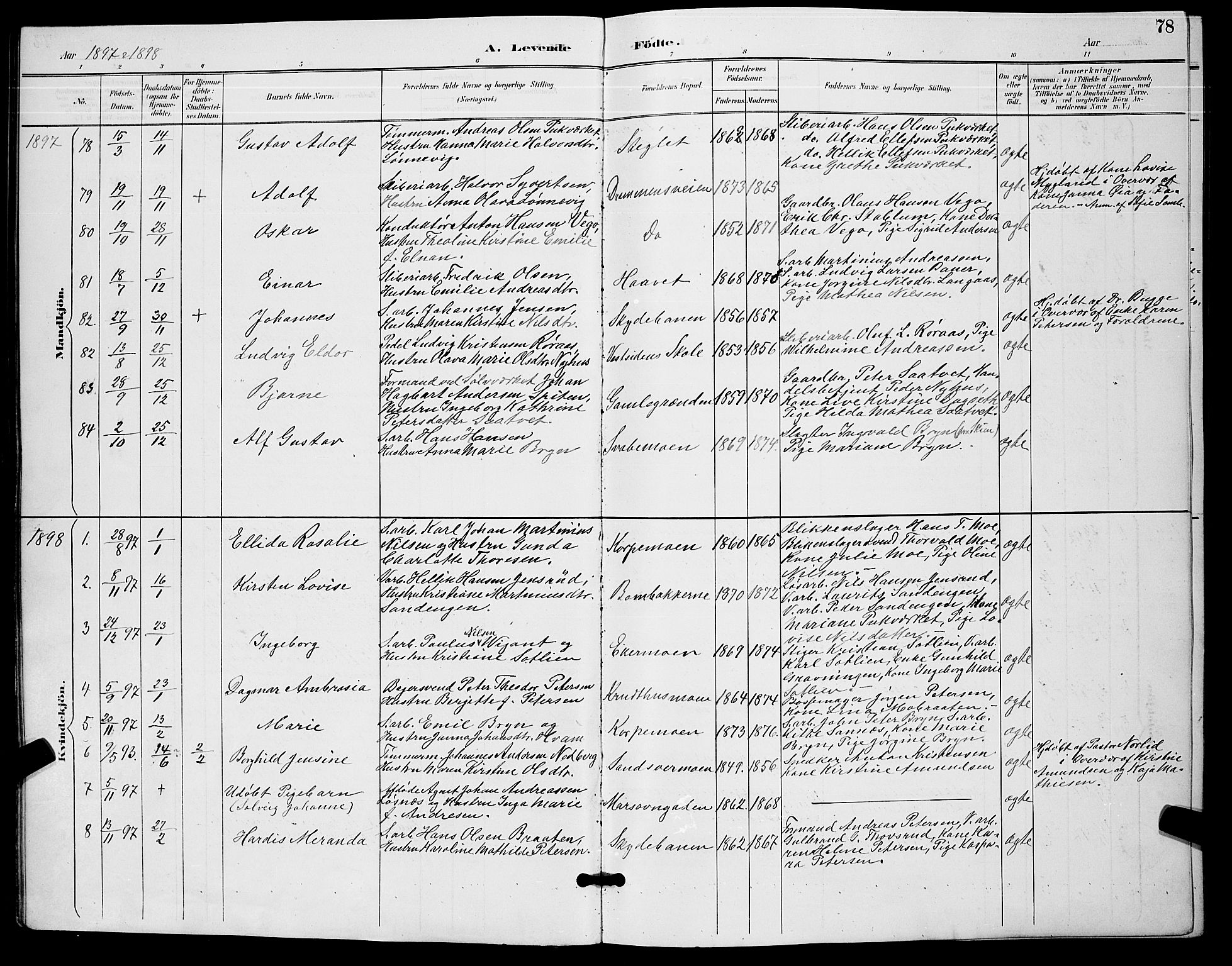 Kongsberg kirkebøker, AV/SAKO-A-22/G/Ga/L0006: Parish register (copy) no. 6, 1890-1901, p. 78