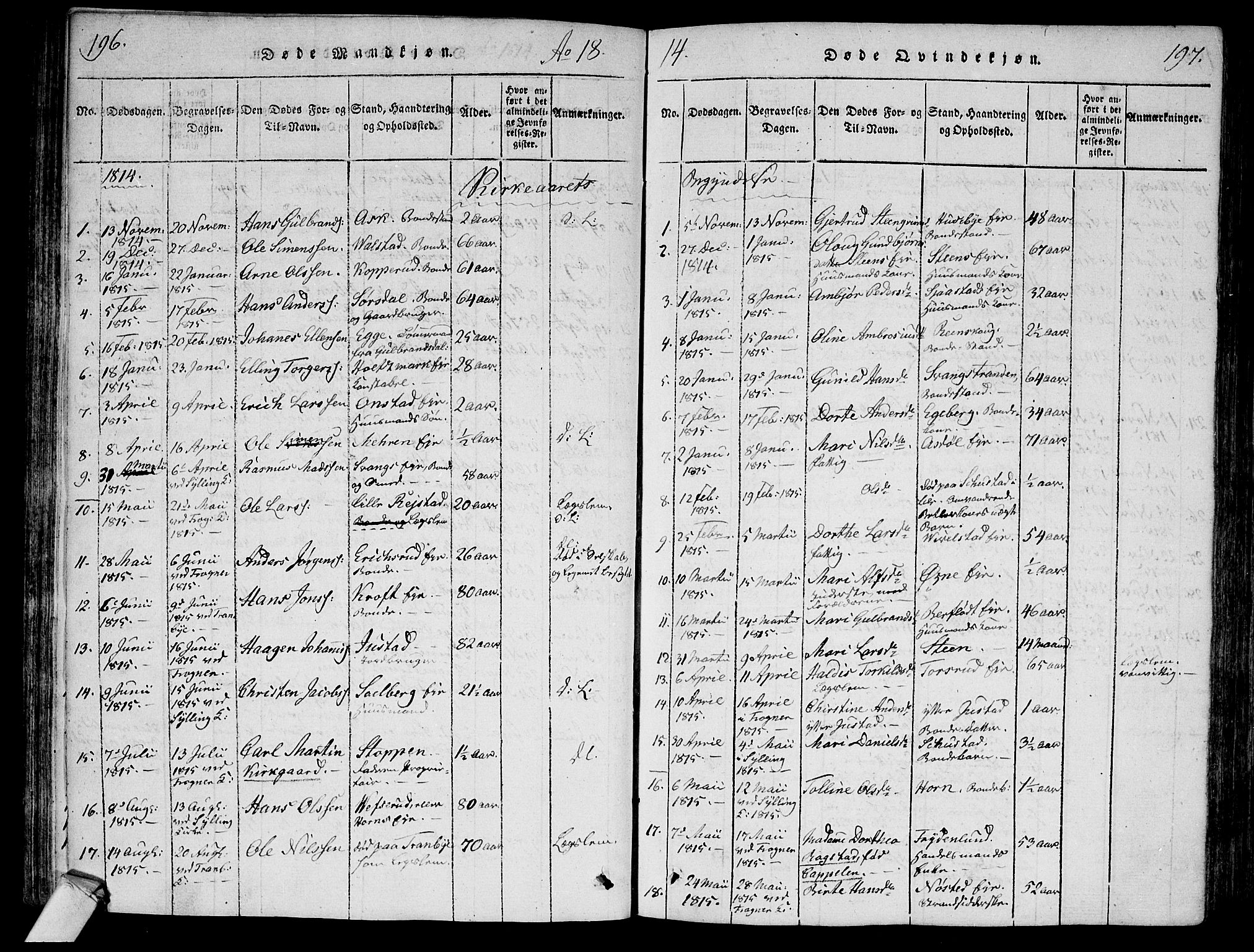 Lier kirkebøker, SAKO/A-230/F/Fa/L0008: Parish register (official) no. I 8, 1813-1825, p. 196-197