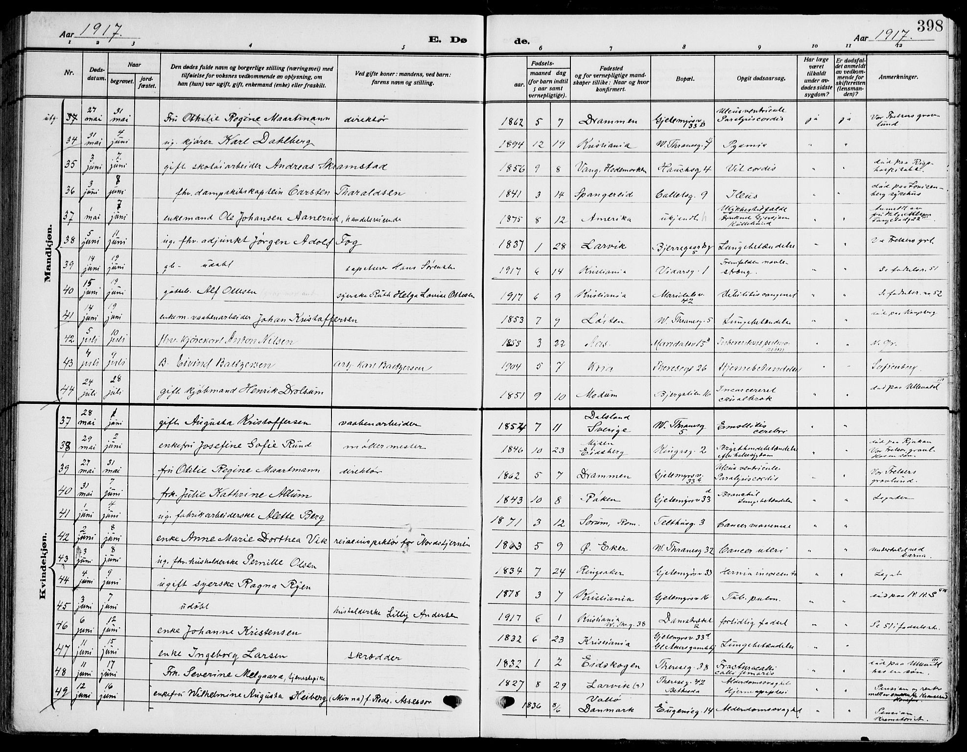 Gamle Aker prestekontor Kirkebøker, AV/SAO-A-10617a/F/L0014: Parish register (official) no. 14, 1909-1924, p. 398