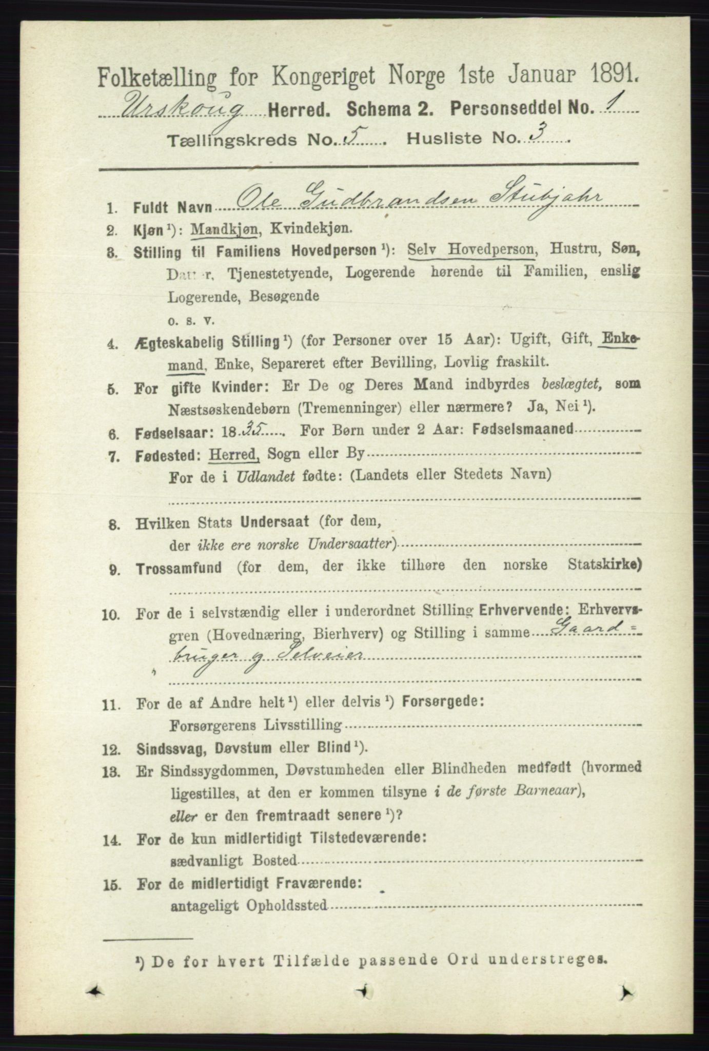 RA, 1891 census for 0224 Aurskog, 1891, p. 2073