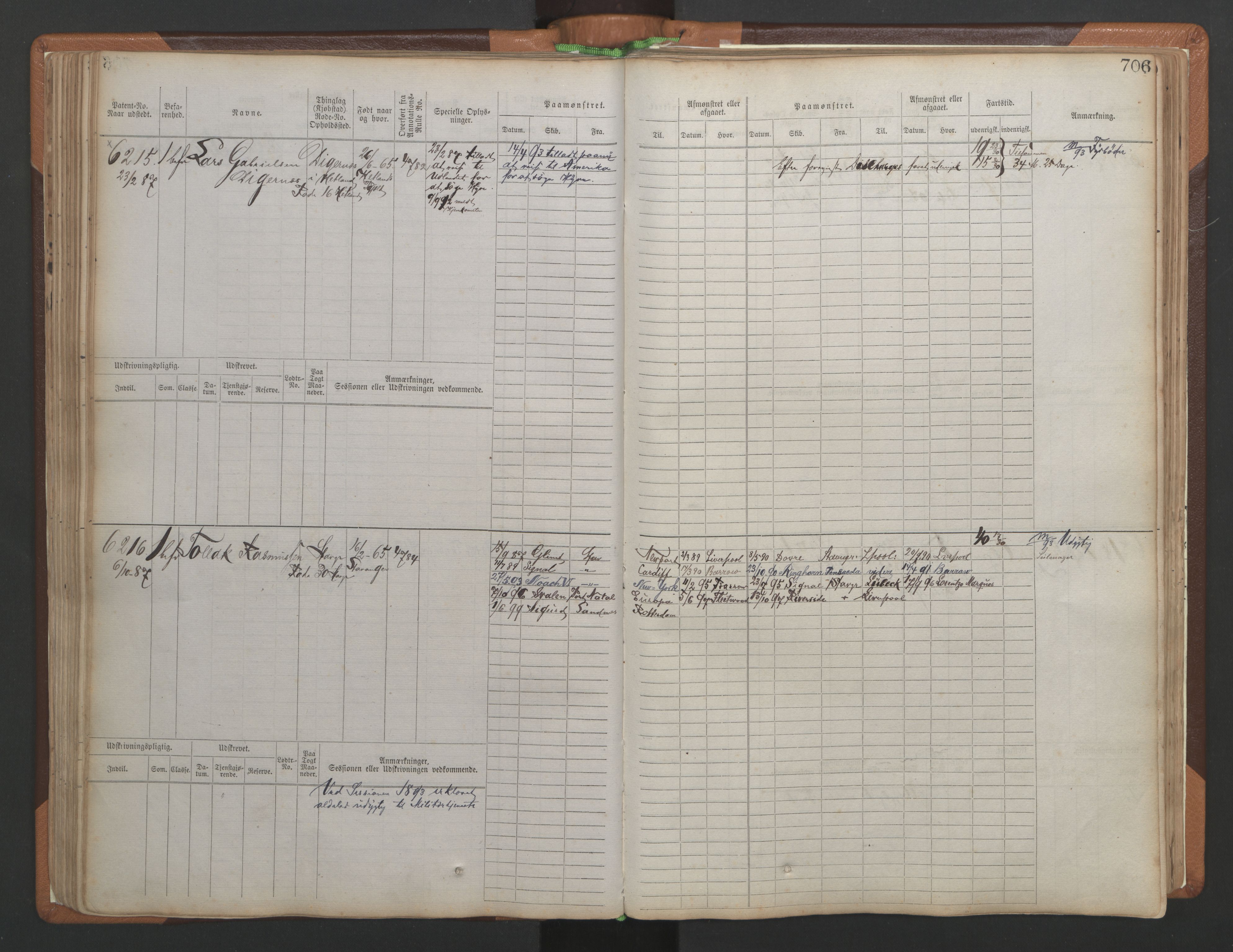 Stavanger sjømannskontor, AV/SAST-A-102006/F/Fb/Fbb/L0010: Sjøfartshovedrulle, patentnr. 6007-6606 (del 1), 1887-1896, p. 110