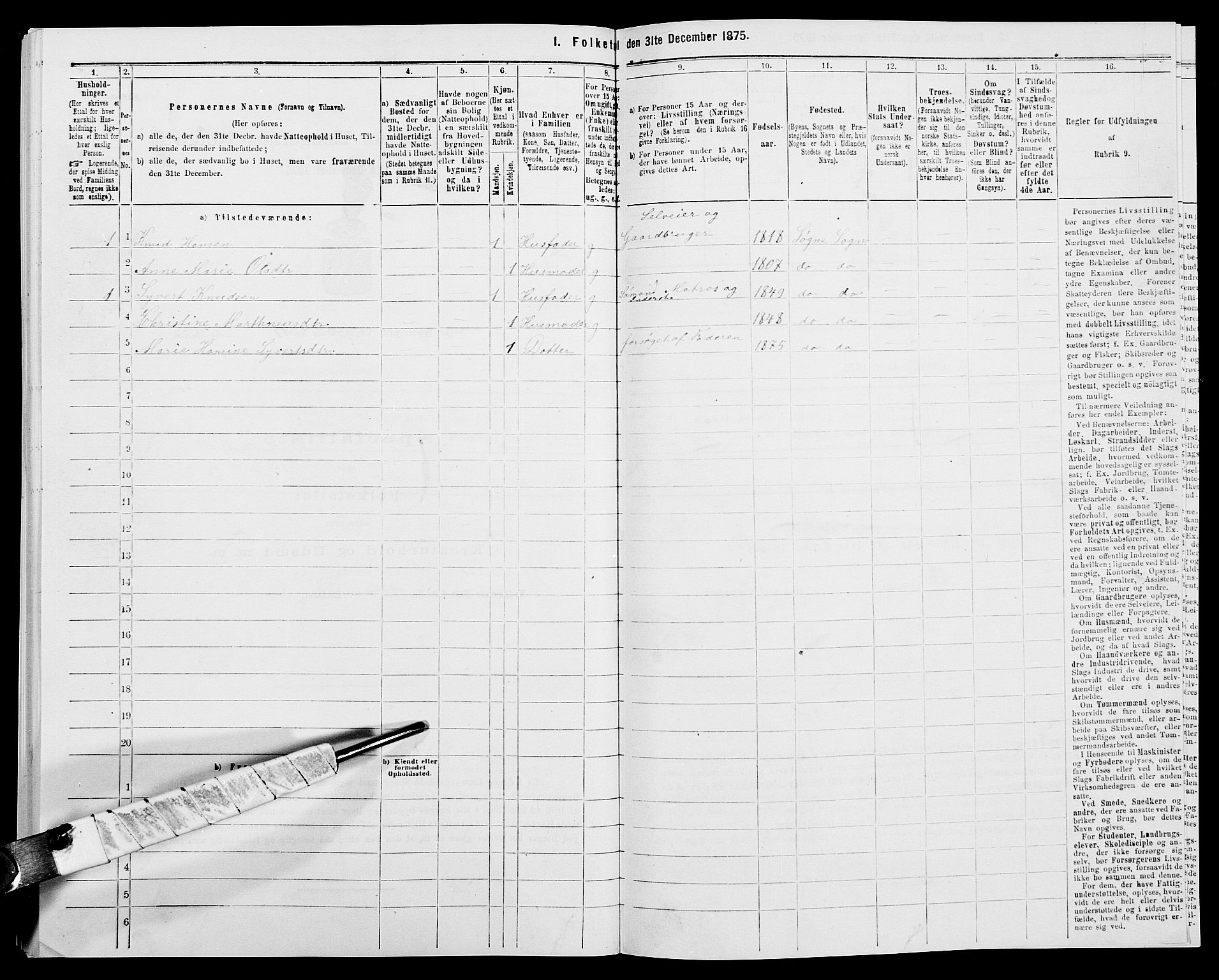 SAK, 1875 census for 1018P Søgne, 1875, p. 993