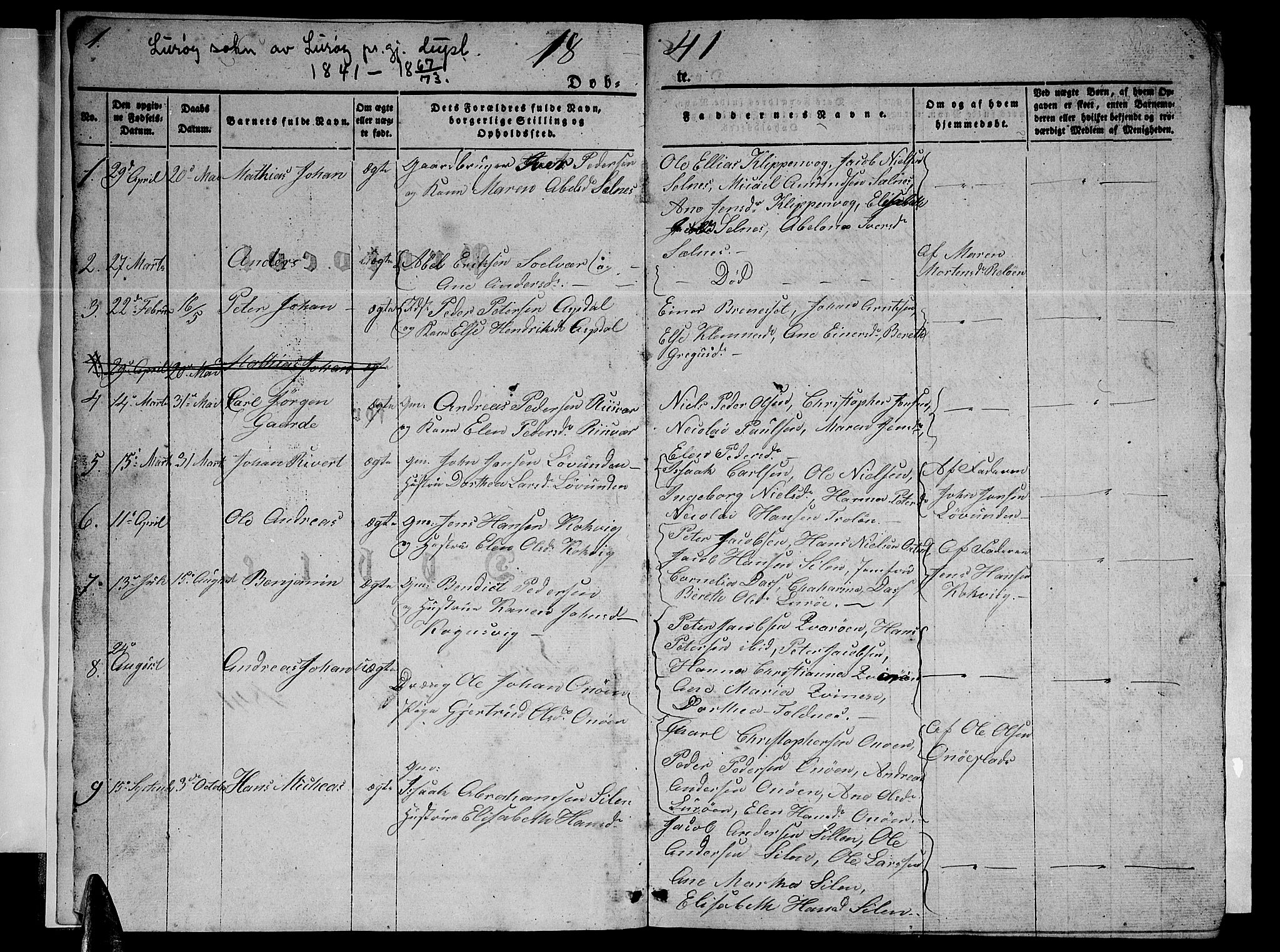 Ministerialprotokoller, klokkerbøker og fødselsregistre - Nordland, AV/SAT-A-1459/839/L0572: Parish register (copy) no. 839C02, 1841-1873, p. 1