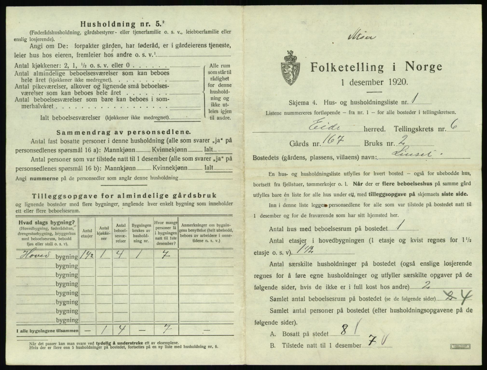 SAT, 1920 census for Eid (MR), 1920, p. 410