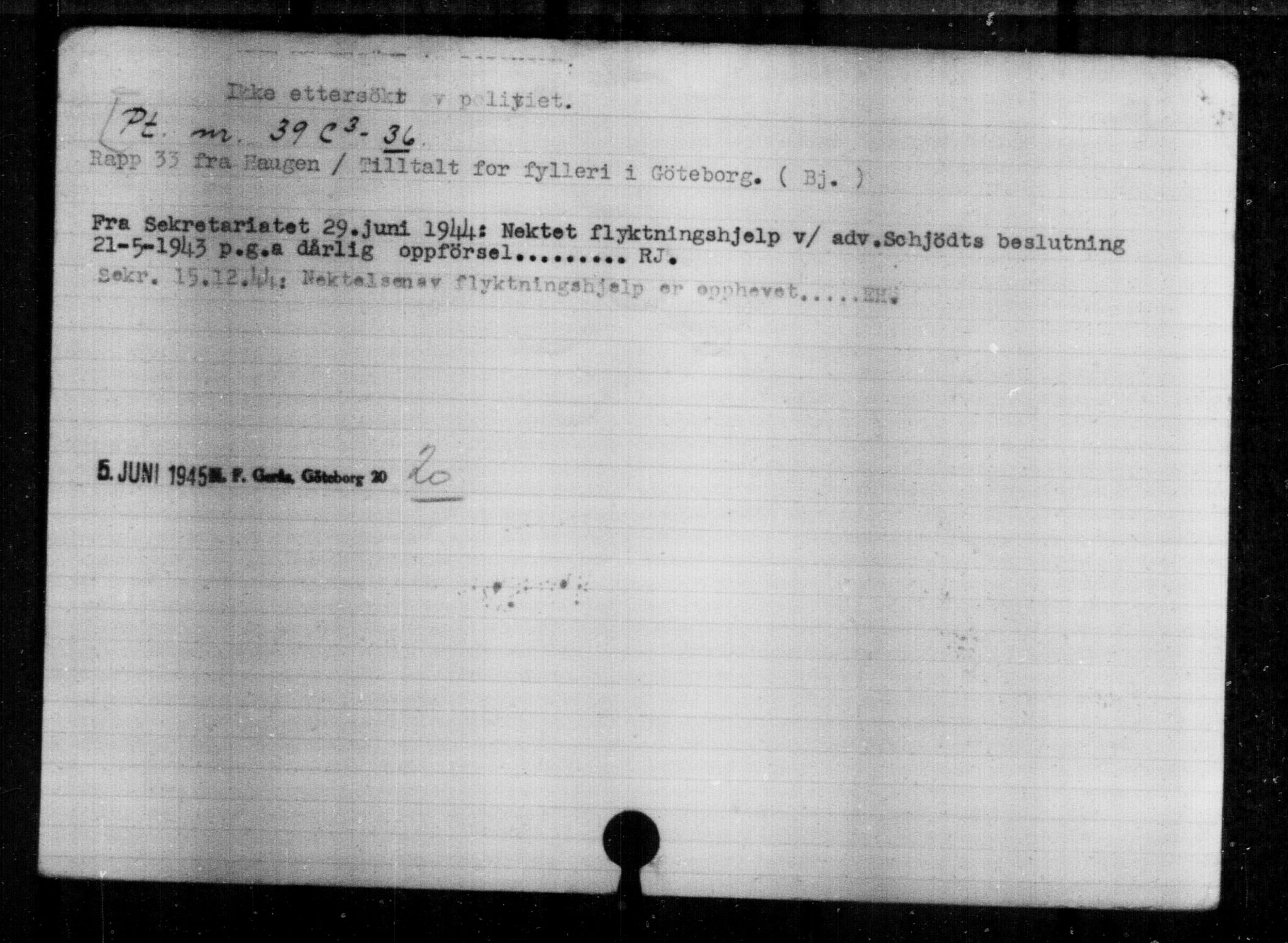 Utenriksstasjonene, Legasjonen i Stockholm, Flyktningkontoret, AV/RA-S-6753/V/Va/L0004: Kjesäterkartoteket, flyktninger med registreringsnr. 3496-6610, 1940-1945, p. 1954