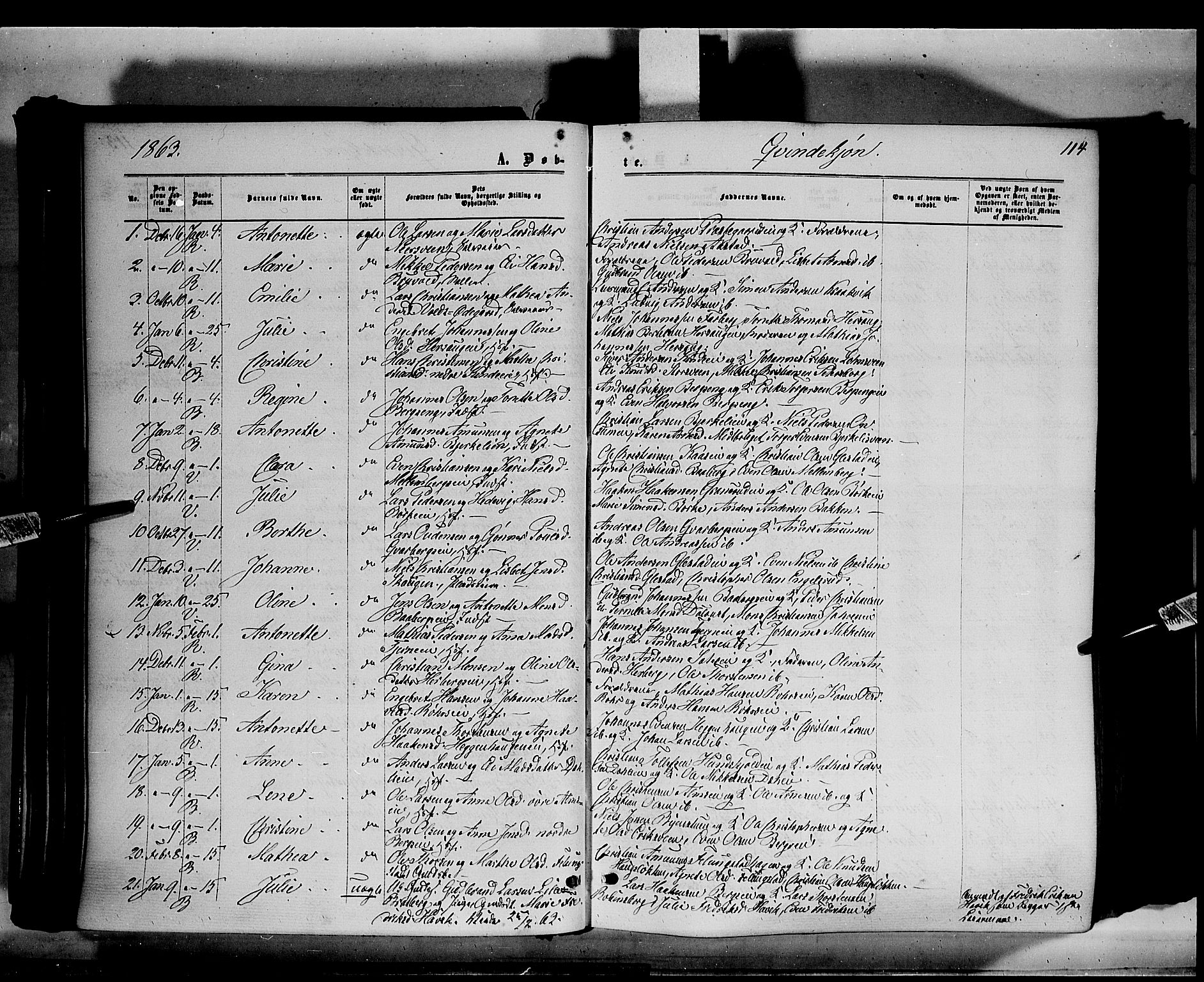 Ringsaker prestekontor, SAH/PREST-014/K/Ka/L0010: Parish register (official) no. 10, 1861-1869, p. 114
