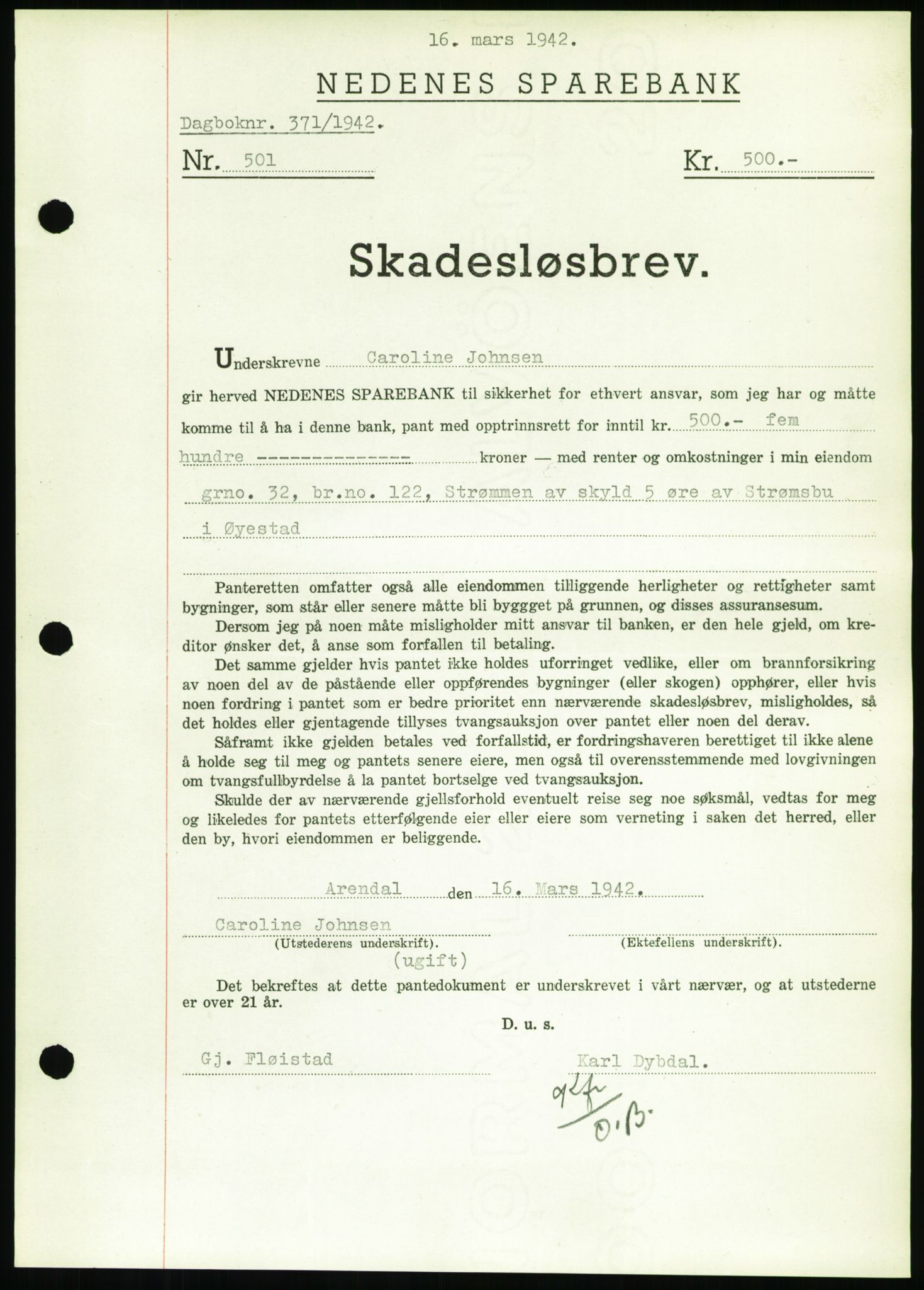 Nedenes sorenskriveri, AV/SAK-1221-0006/G/Gb/Gbb/L0002: Mortgage book no. II, 1942-1945, Diary no: : 371/1942