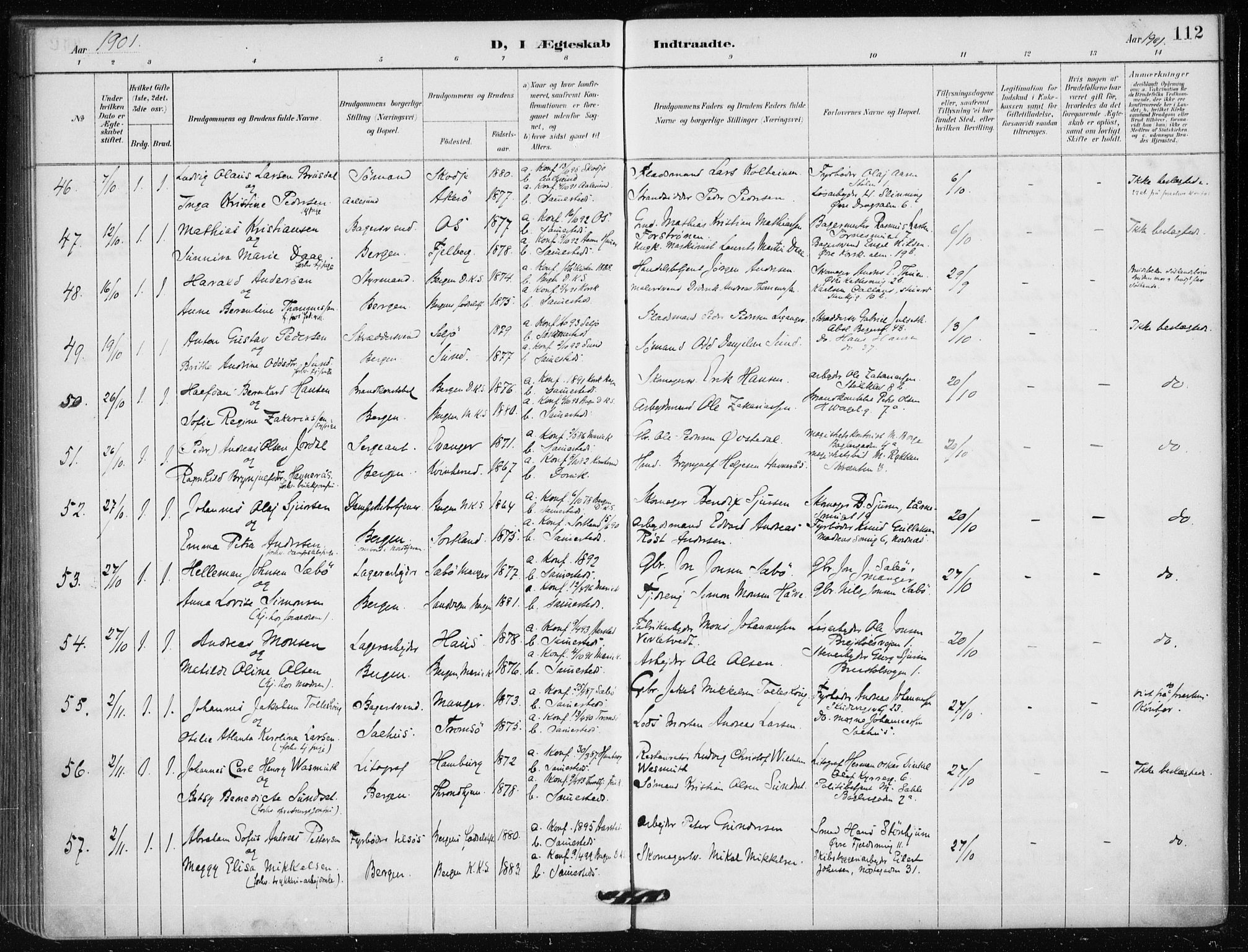 Mariakirken Sokneprestembete, AV/SAB-A-76901/H/Haa/L0013: Parish register (official) no. C 1, 1889-1900, p. 112