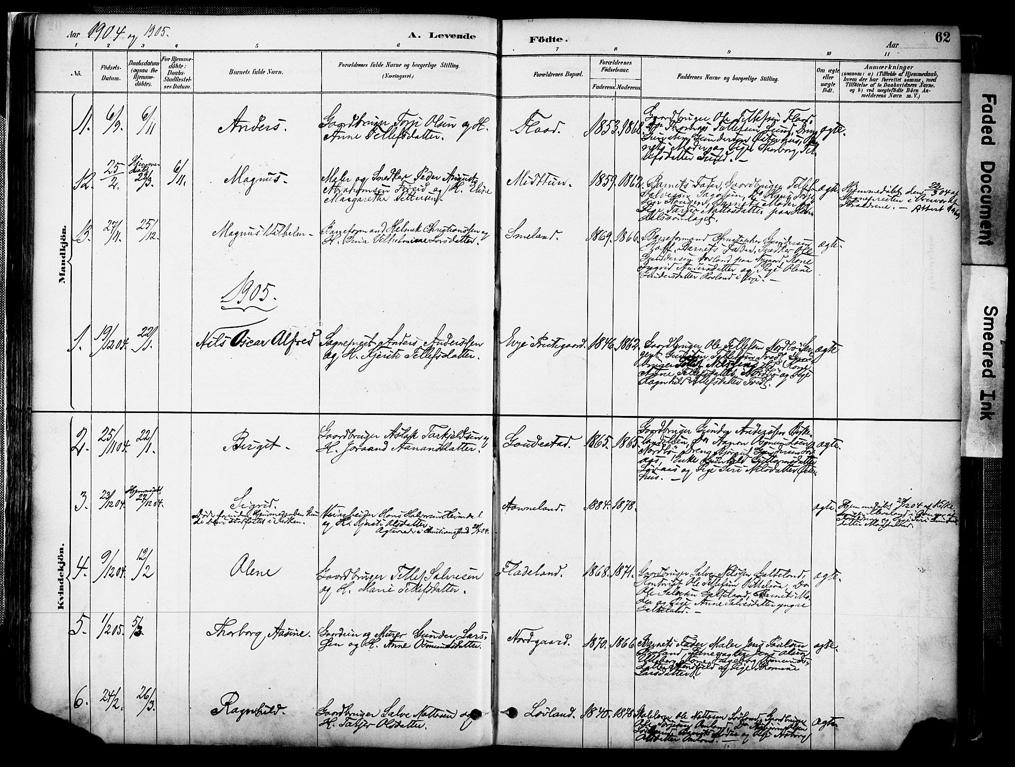 Evje sokneprestkontor, AV/SAK-1111-0008/F/Fa/Faa/L0007: Parish register (official) no. A 7, 1884-1909, p. 62