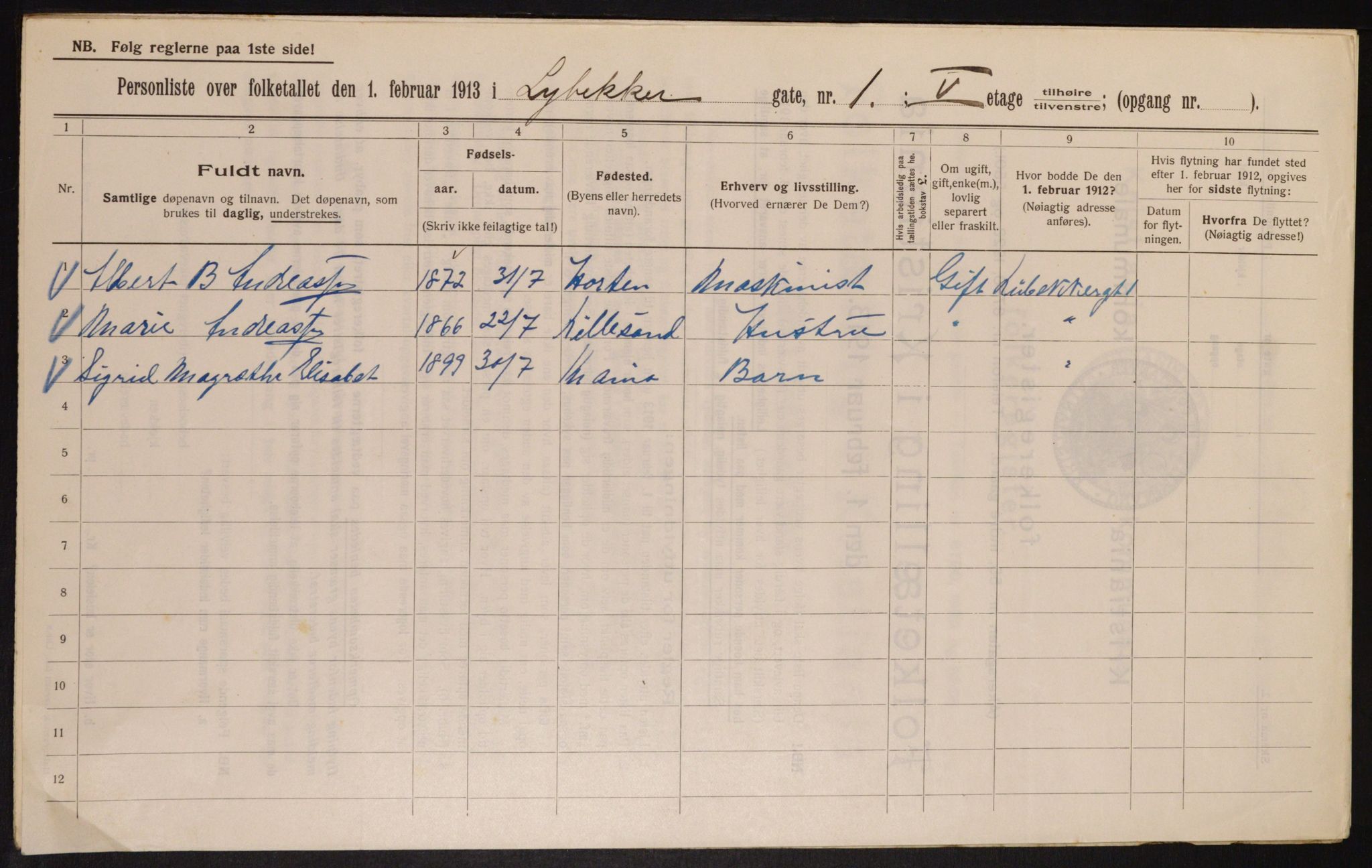 OBA, Municipal Census 1913 for Kristiania, 1913, p. 58216