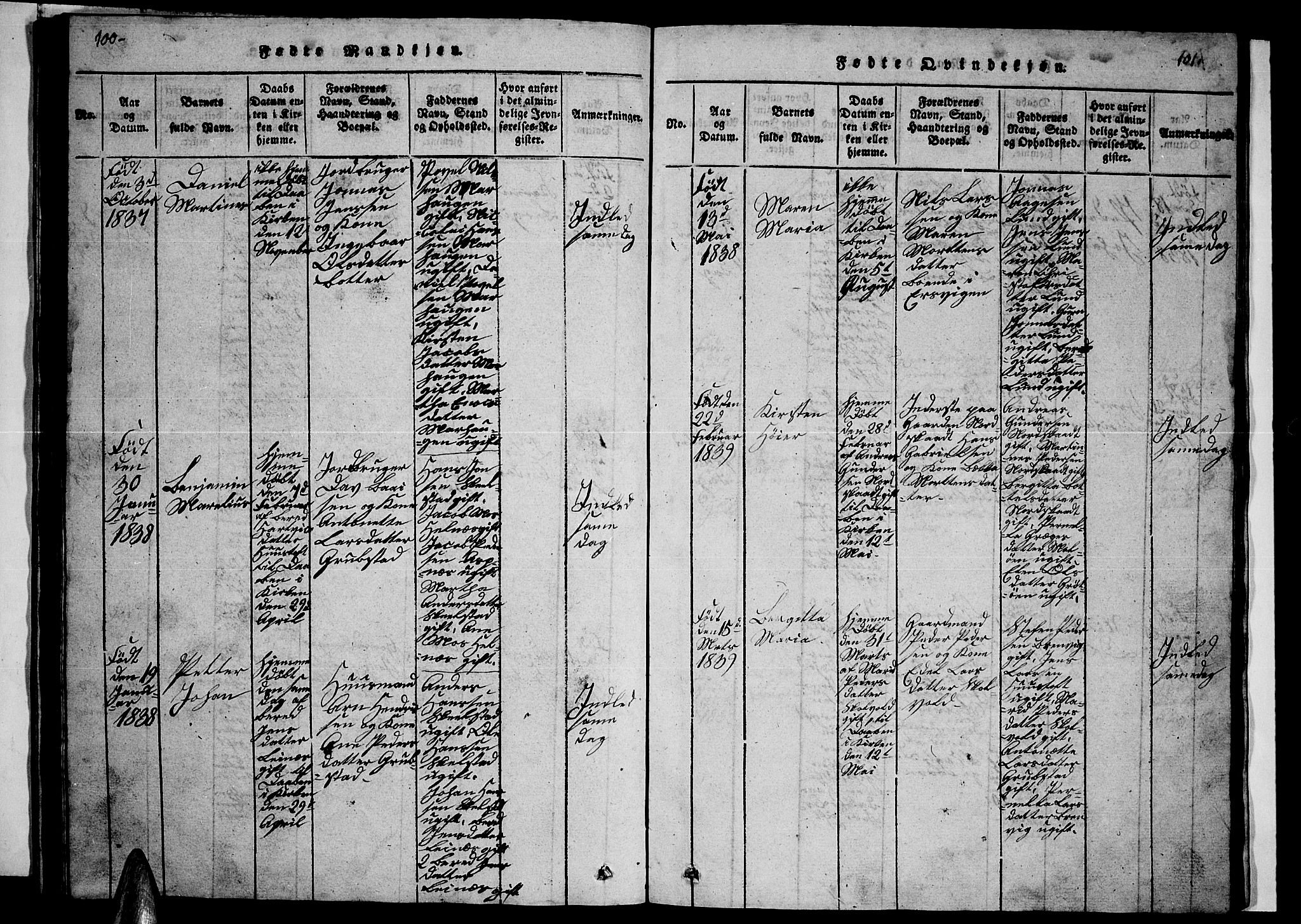 Ministerialprotokoller, klokkerbøker og fødselsregistre - Nordland, AV/SAT-A-1459/857/L0826: Parish register (copy) no. 857C01, 1821-1852, p. 100-101