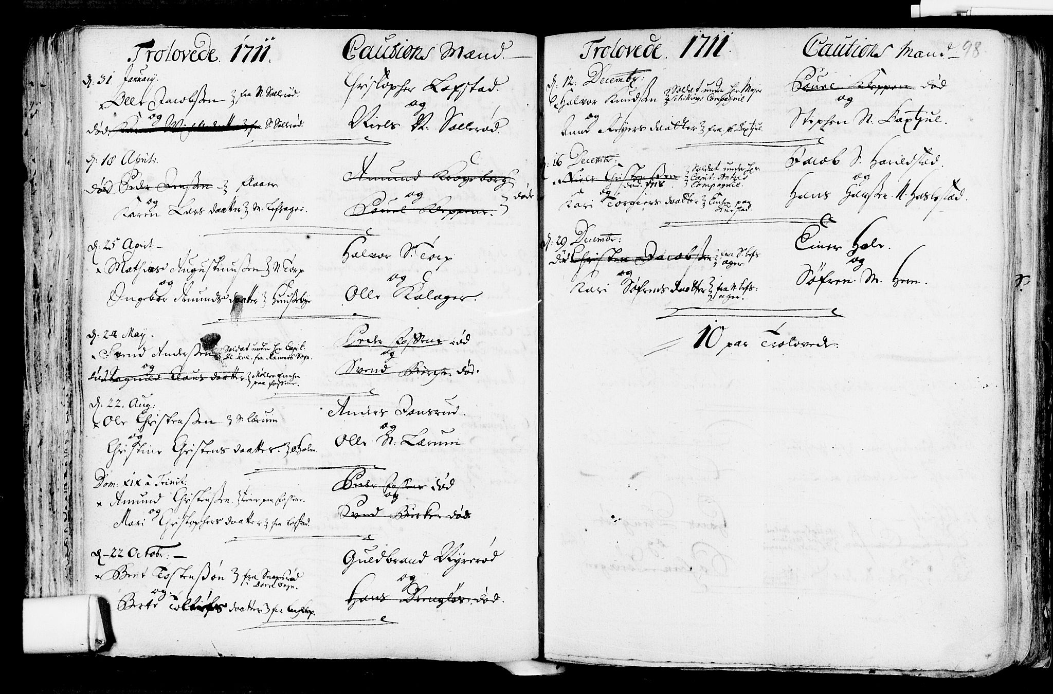 Våle kirkebøker, AV/SAKO-A-334/F/Fa/L0002: Parish register (official) no. I 2, 1705-1732, p. 98