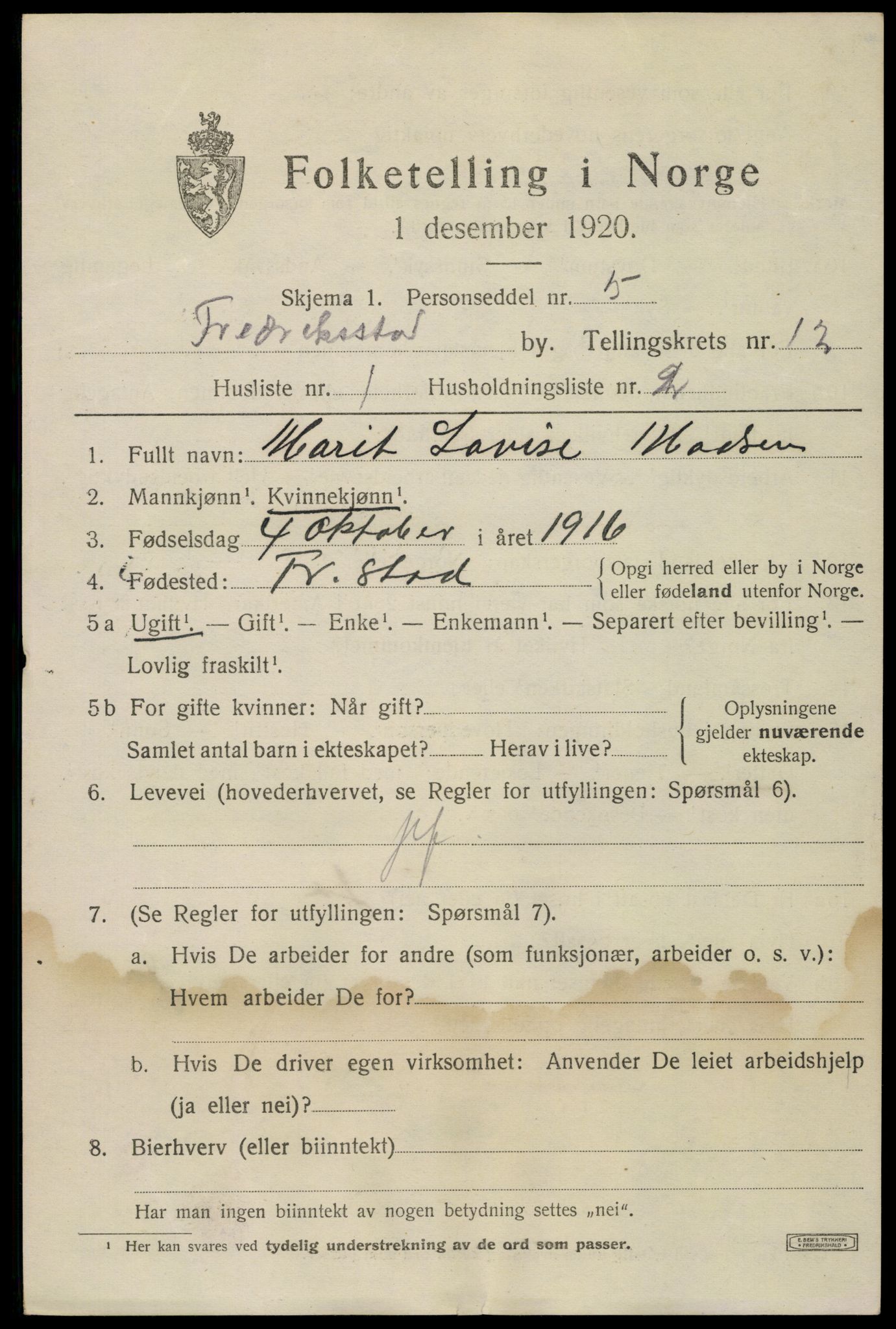 SAO, 1920 census for Fredrikstad, 1920, p. 30359