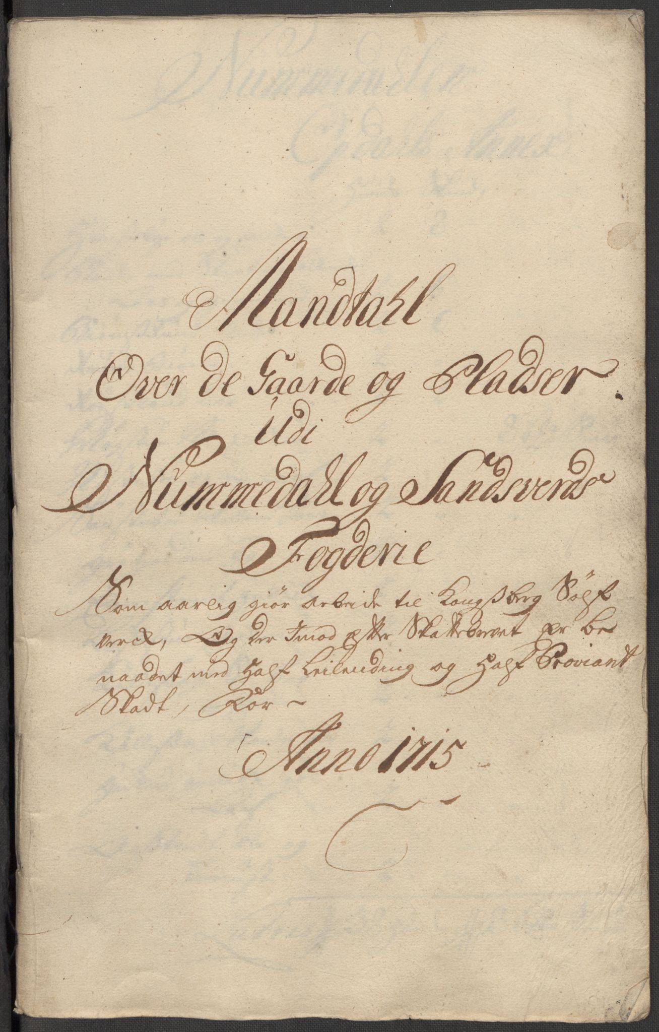 Rentekammeret inntil 1814, Reviderte regnskaper, Fogderegnskap, RA/EA-4092/R24/L1591: Fogderegnskap Numedal og Sandsvær, 1715, p. 297