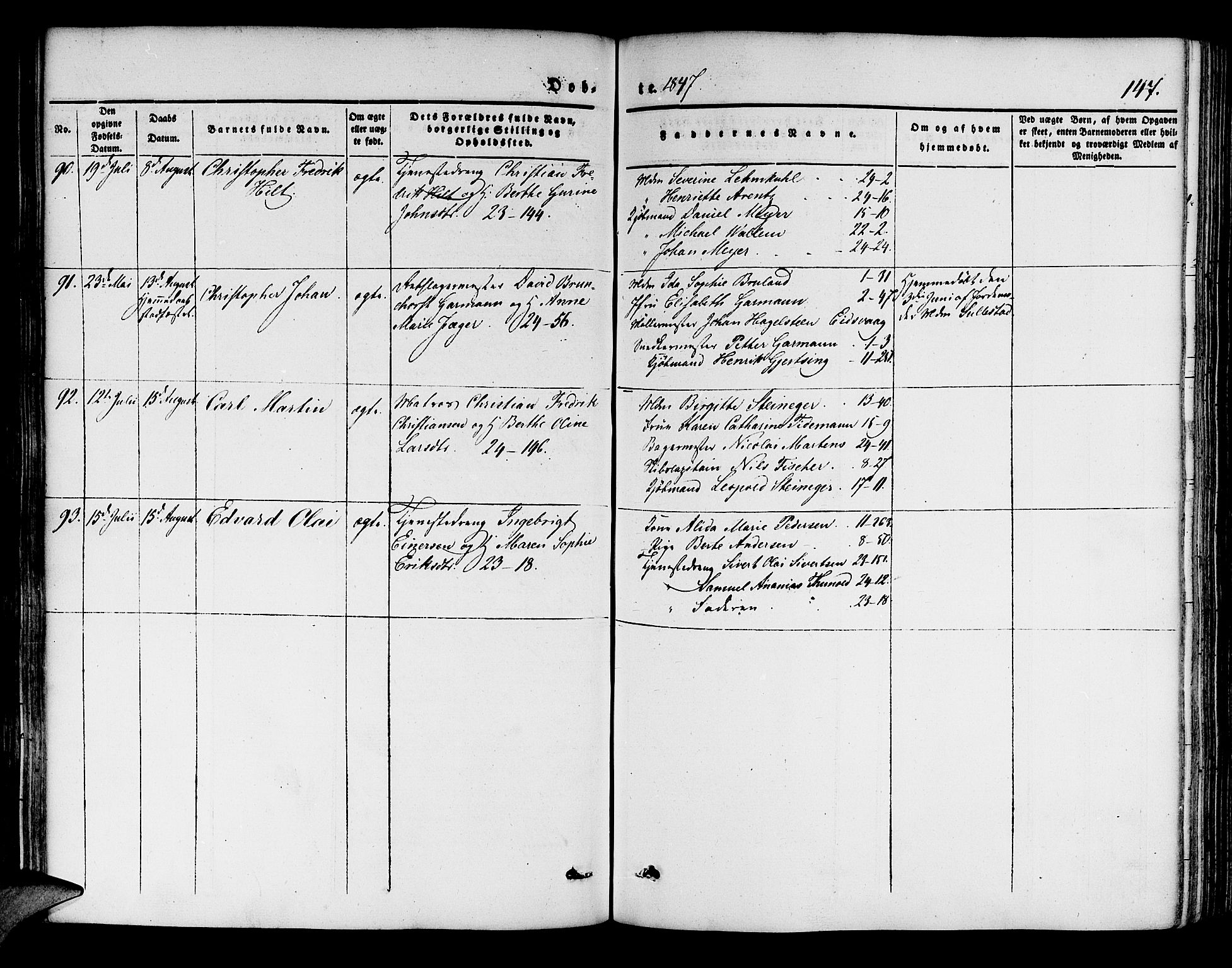 Korskirken sokneprestembete, AV/SAB-A-76101/H/Hab: Parish register (copy) no. B 1, 1839-1847, p. 147