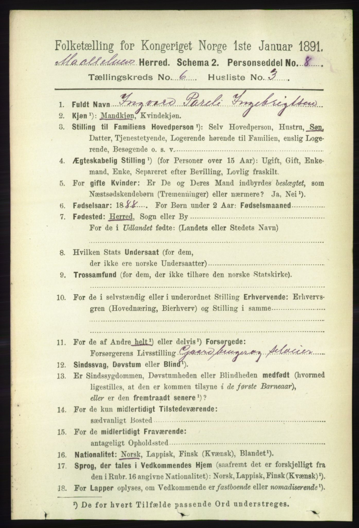 RA, 1891 census for 1924 Målselv, 1891, p. 2058