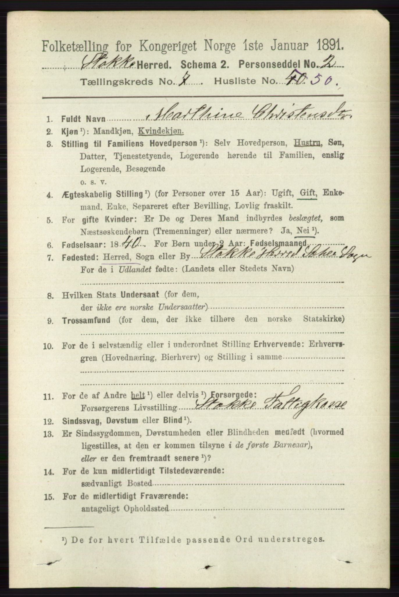 RA, 1891 census for 0720 Stokke, 1891, p. 4863