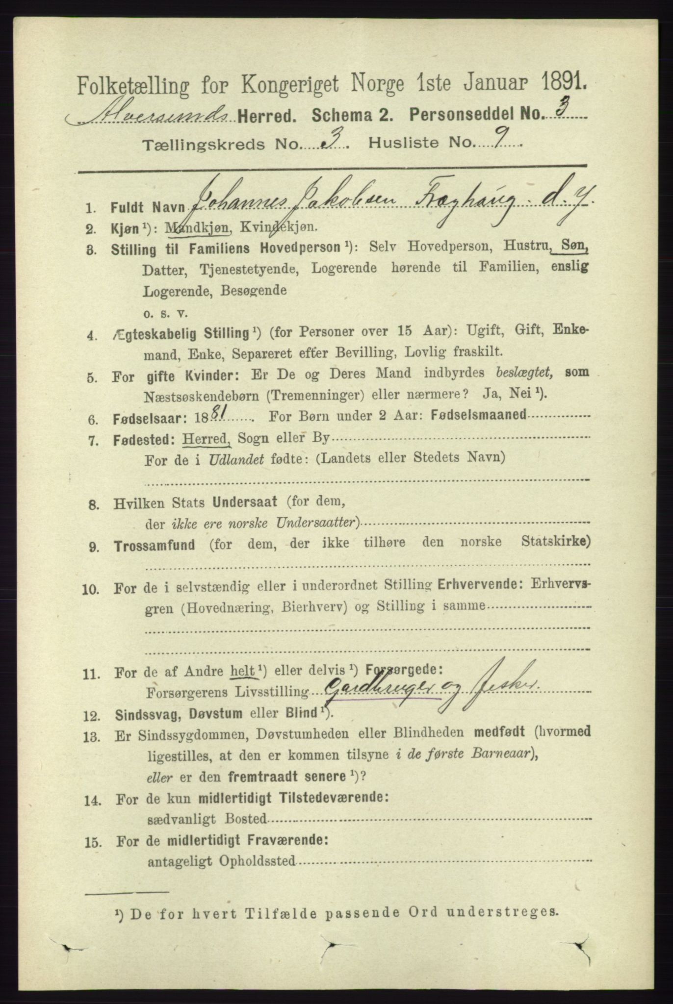 RA, 1891 census for 1257 Alversund, 1891, p. 1092