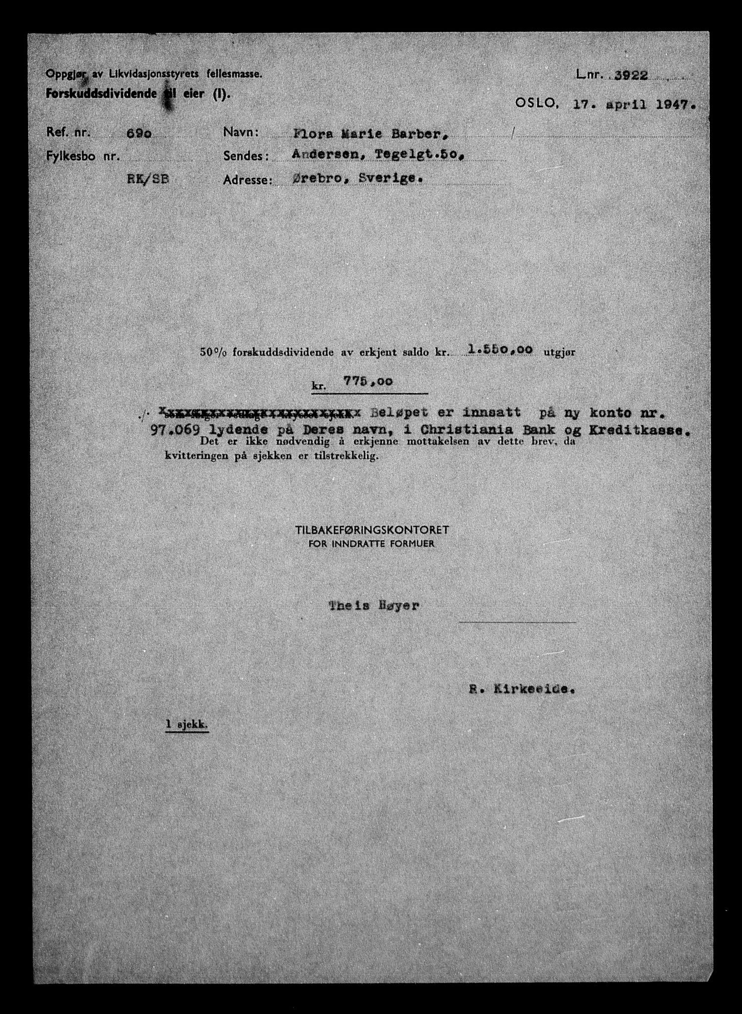 Justisdepartementet, Tilbakeføringskontoret for inndratte formuer, AV/RA-S-1564/H/Hc/Hcc/L0918: --, 1945-1947, p. 194