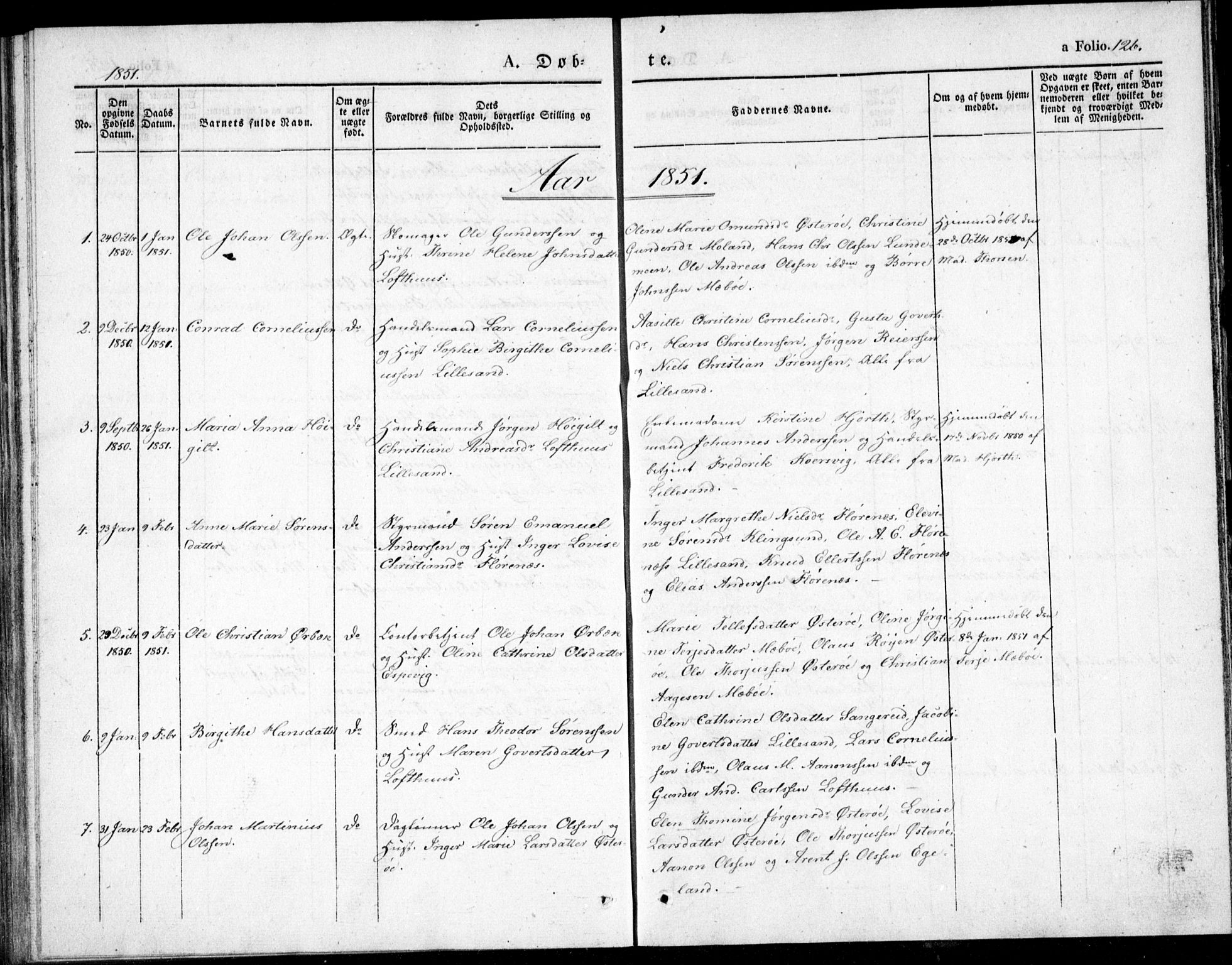 Vestre Moland sokneprestkontor, SAK/1111-0046/F/Fb/Fbb/L0002: Parish register (copy) no. B 2, 1836-1851, p. 126