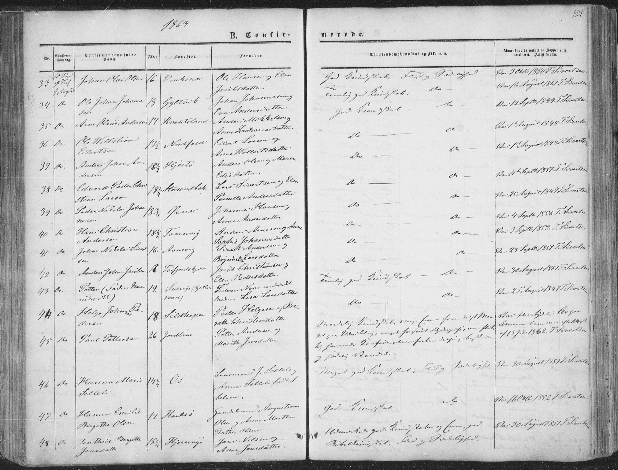 Ministerialprotokoller, klokkerbøker og fødselsregistre - Nordland, AV/SAT-A-1459/853/L0770: Parish register (official) no. 853A09, 1857-1870, p. 127