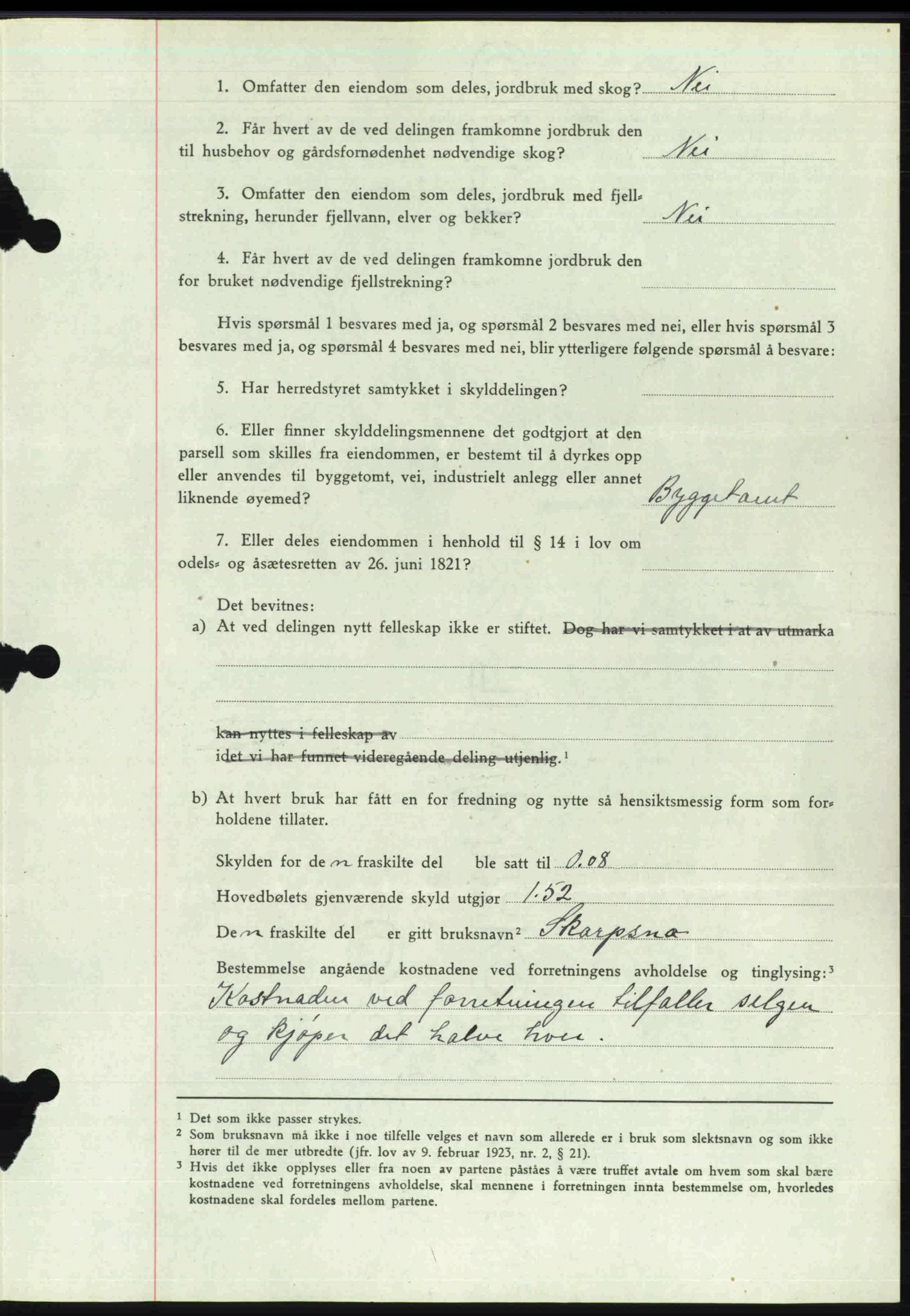 Toten tingrett, SAH/TING-006/H/Hb/Hbc/L0013: Mortgage book no. Hbc-13, 1945-1945, Diary no: : 1521/1945