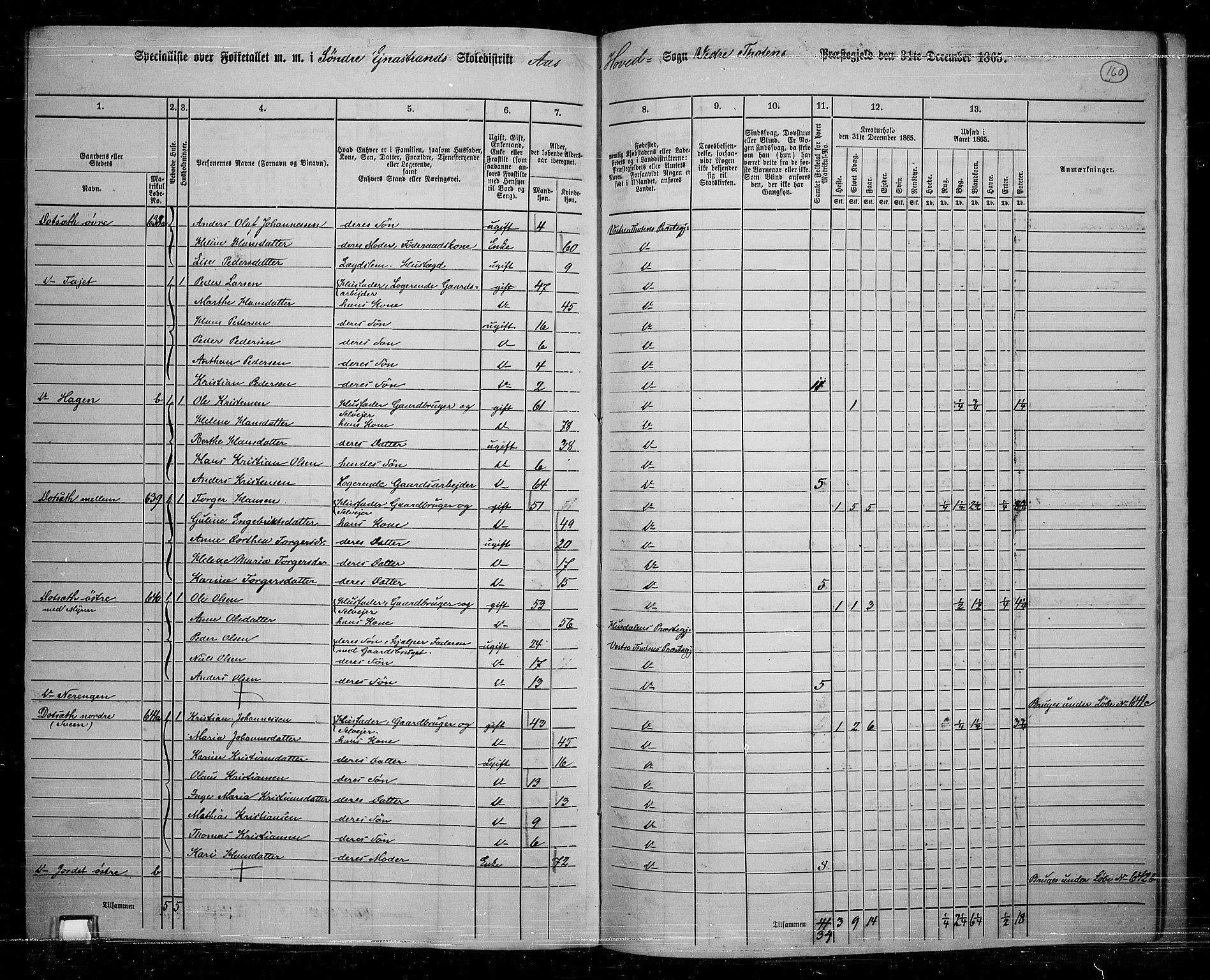 RA, 1865 census for Vestre Toten, 1865, p. 143