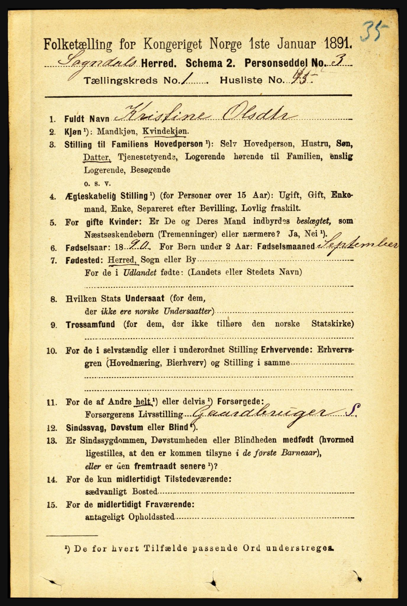 RA, 1891 census for 1420 Sogndal, 1891, p. 330