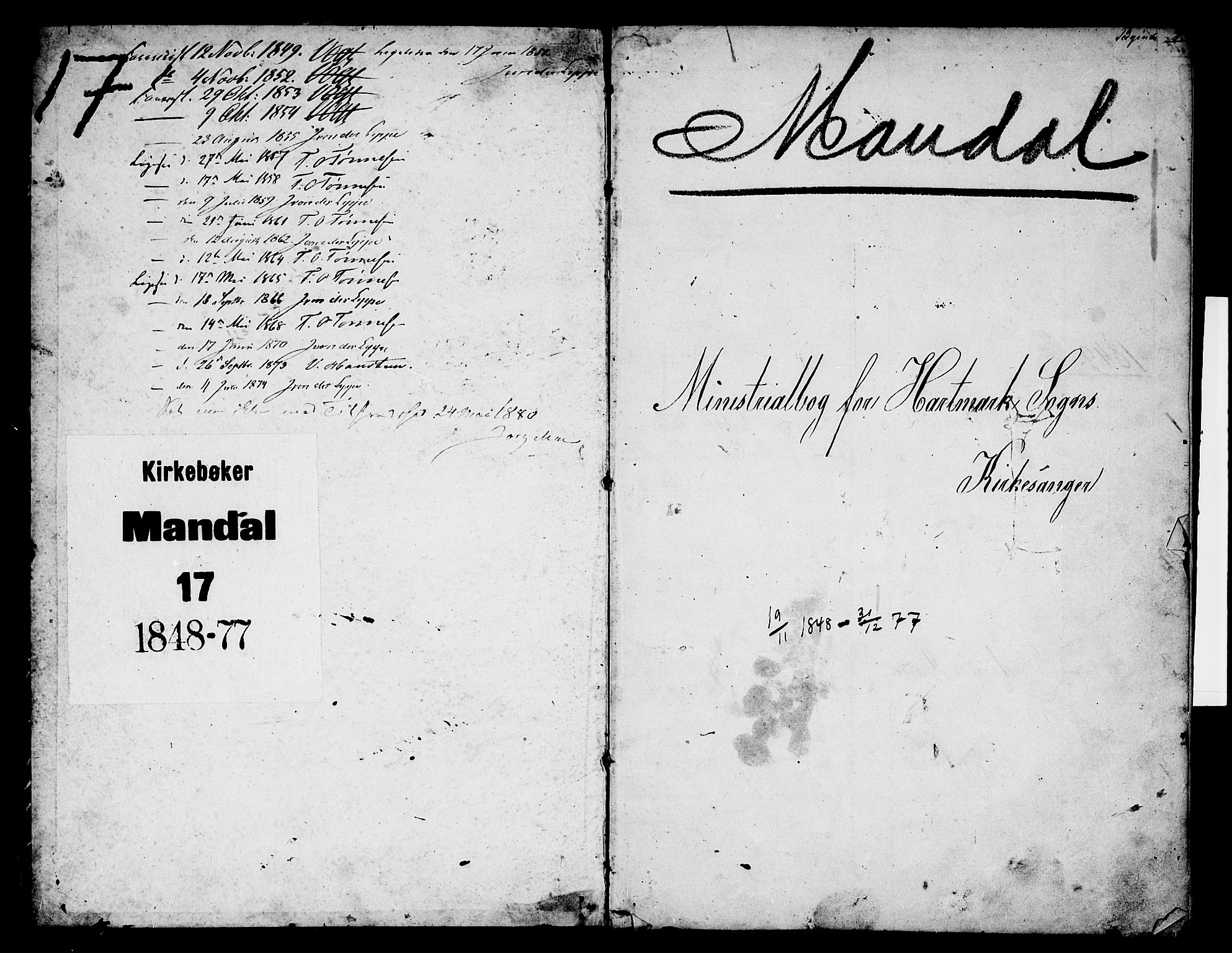 Mandal sokneprestkontor, SAK/1111-0030/F/Fb/Fbb/L0003: Parish register (copy) no. B 3, 1848-1877