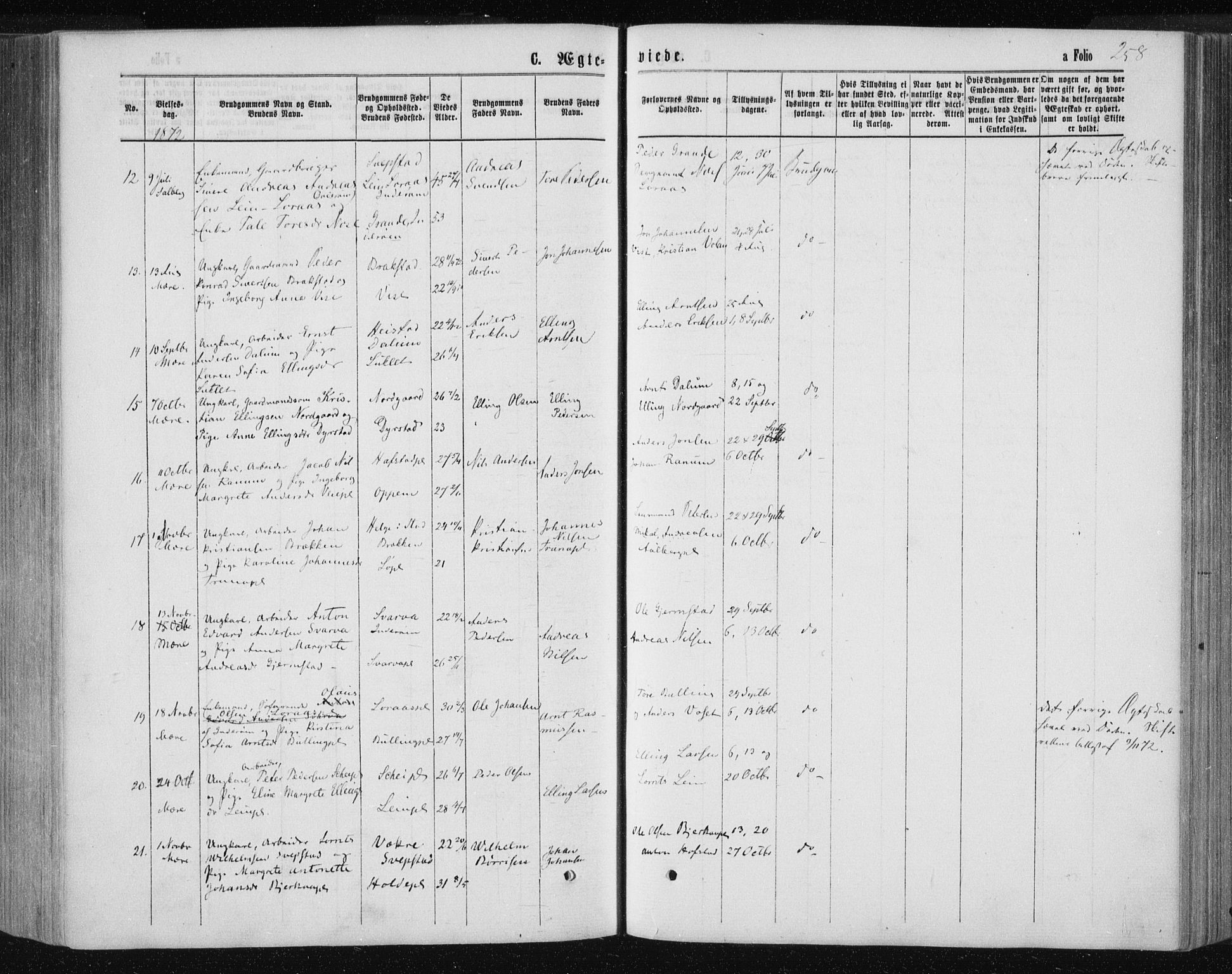 Ministerialprotokoller, klokkerbøker og fødselsregistre - Nord-Trøndelag, AV/SAT-A-1458/735/L0345: Parish register (official) no. 735A08 /1, 1863-1872, p. 258