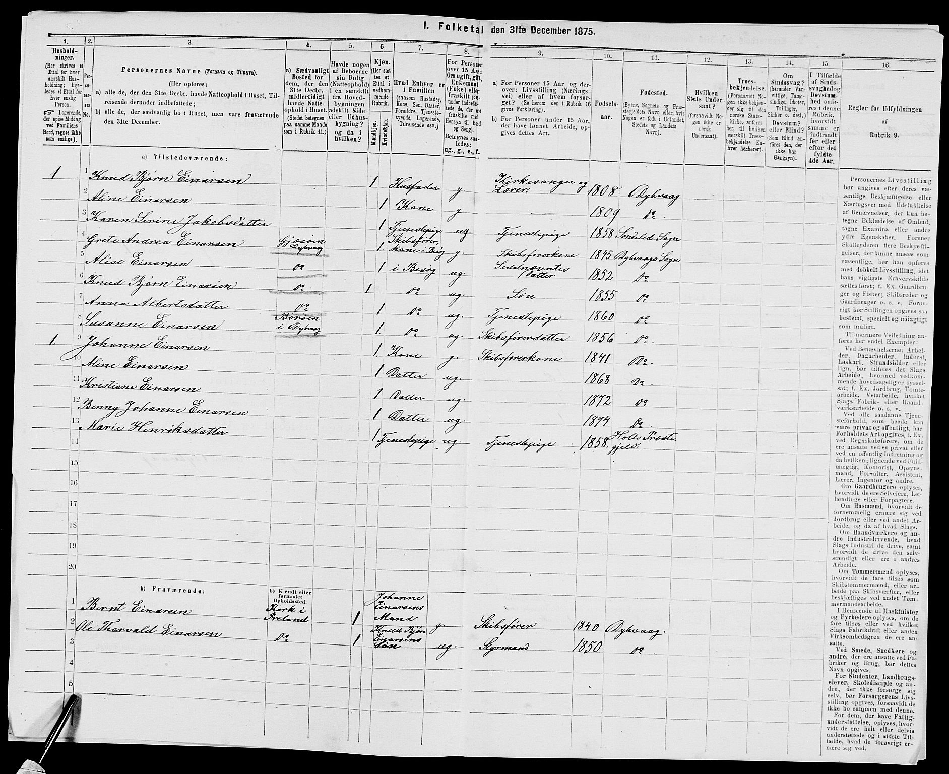 SAK, 1875 census for 0915P Dypvåg, 1875, p. 816