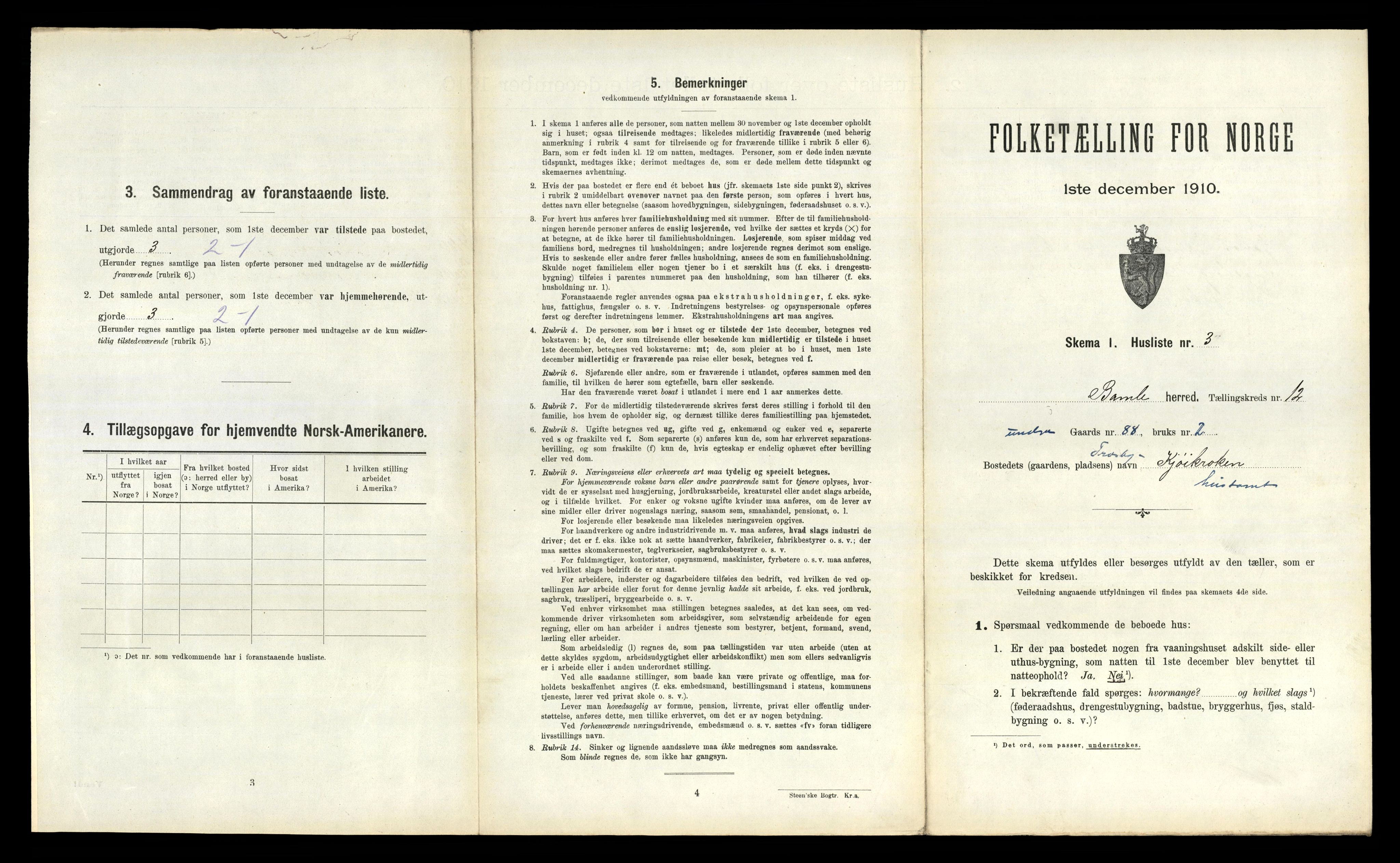 RA, 1910 census for Bamble, 1910, p. 1488