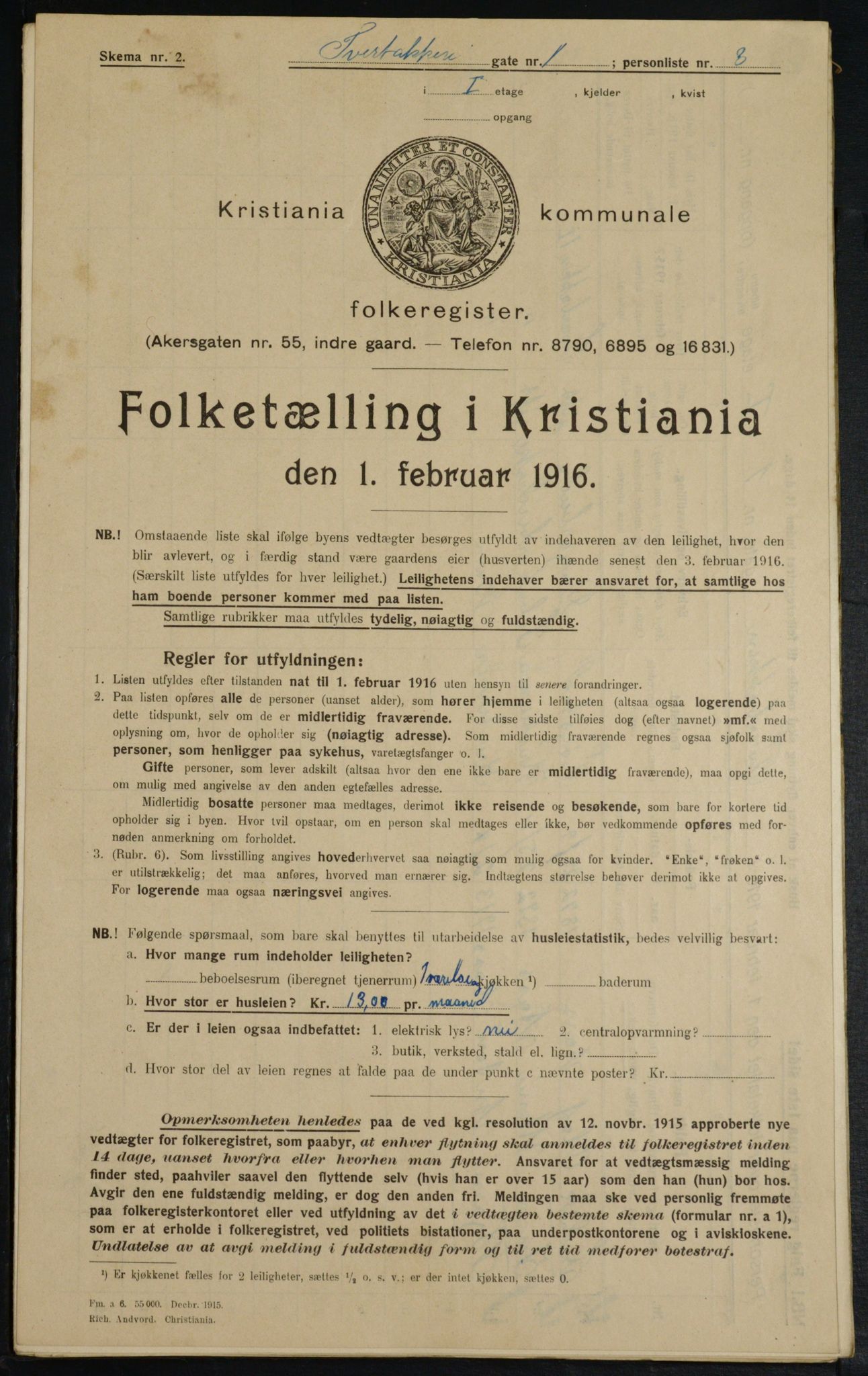 OBA, Municipal Census 1916 for Kristiania, 1916, p. 120569