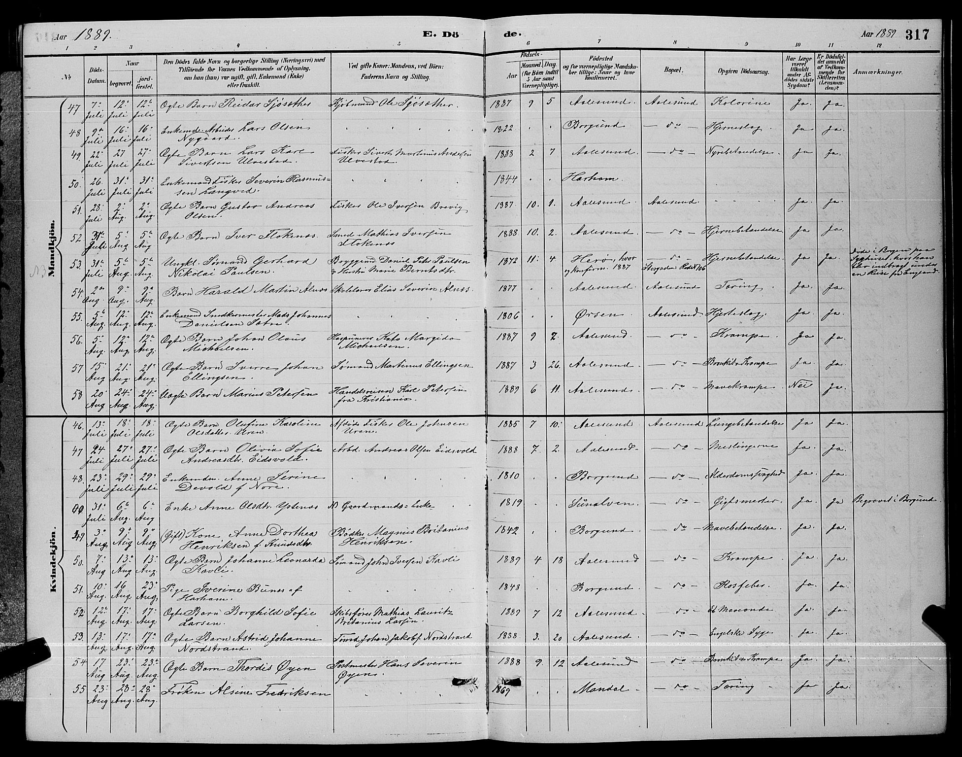 Ministerialprotokoller, klokkerbøker og fødselsregistre - Møre og Romsdal, AV/SAT-A-1454/529/L0467: Parish register (copy) no. 529C04, 1889-1897, p. 317