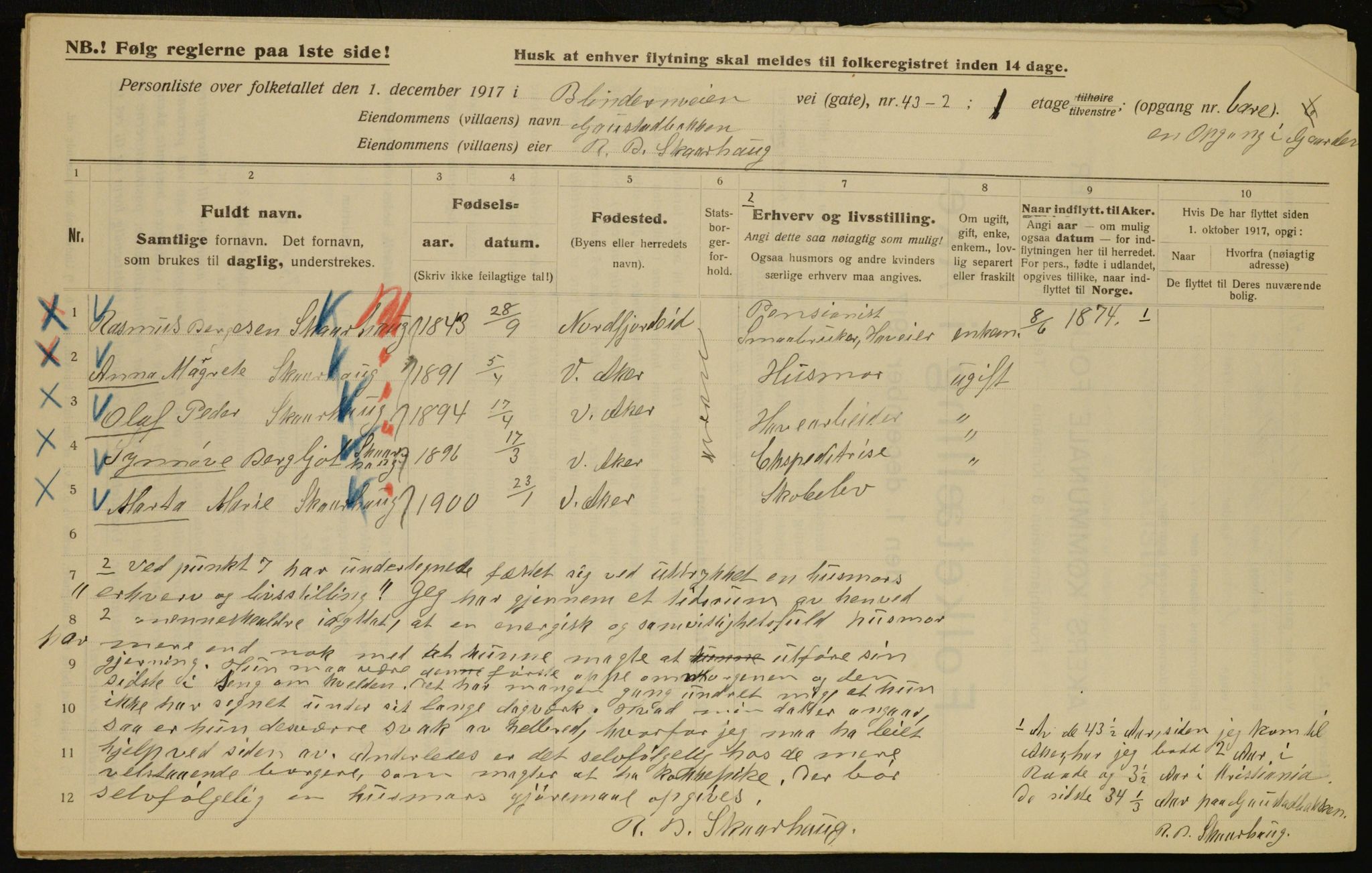 OBA, Municipal Census 1917 for Aker, 1917, p. 10409