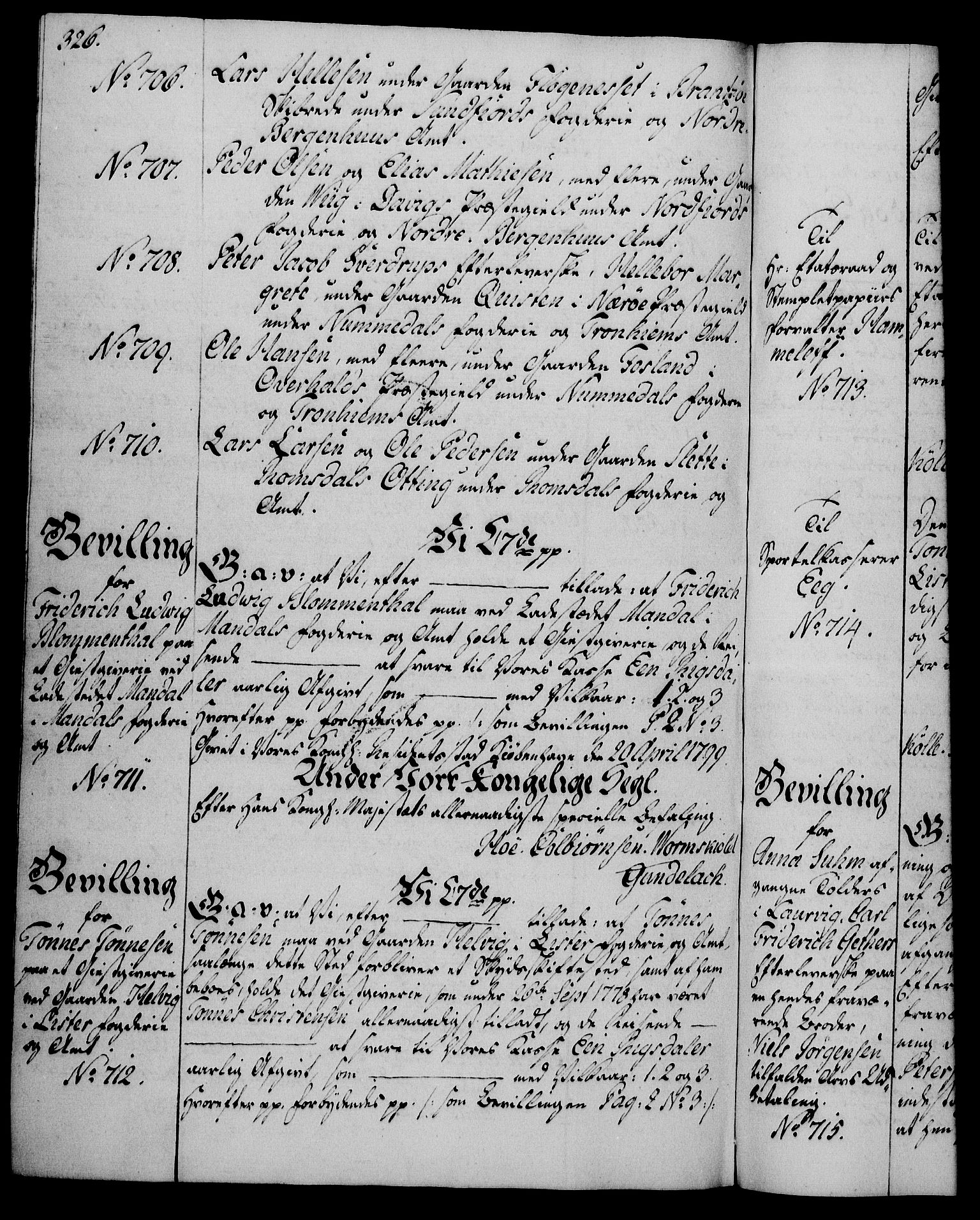 Rentekammeret, Kammerkanselliet, AV/RA-EA-3111/G/Gg/Gga/L0016: Norsk ekspedisjonsprotokoll med register (merket RK 53.16), 1794-1800, p. 326