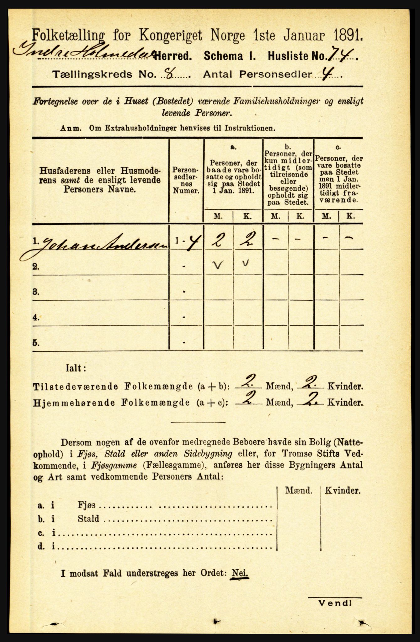 RA, 1891 census for 1430 Indre Holmedal, 1891, p. 3383