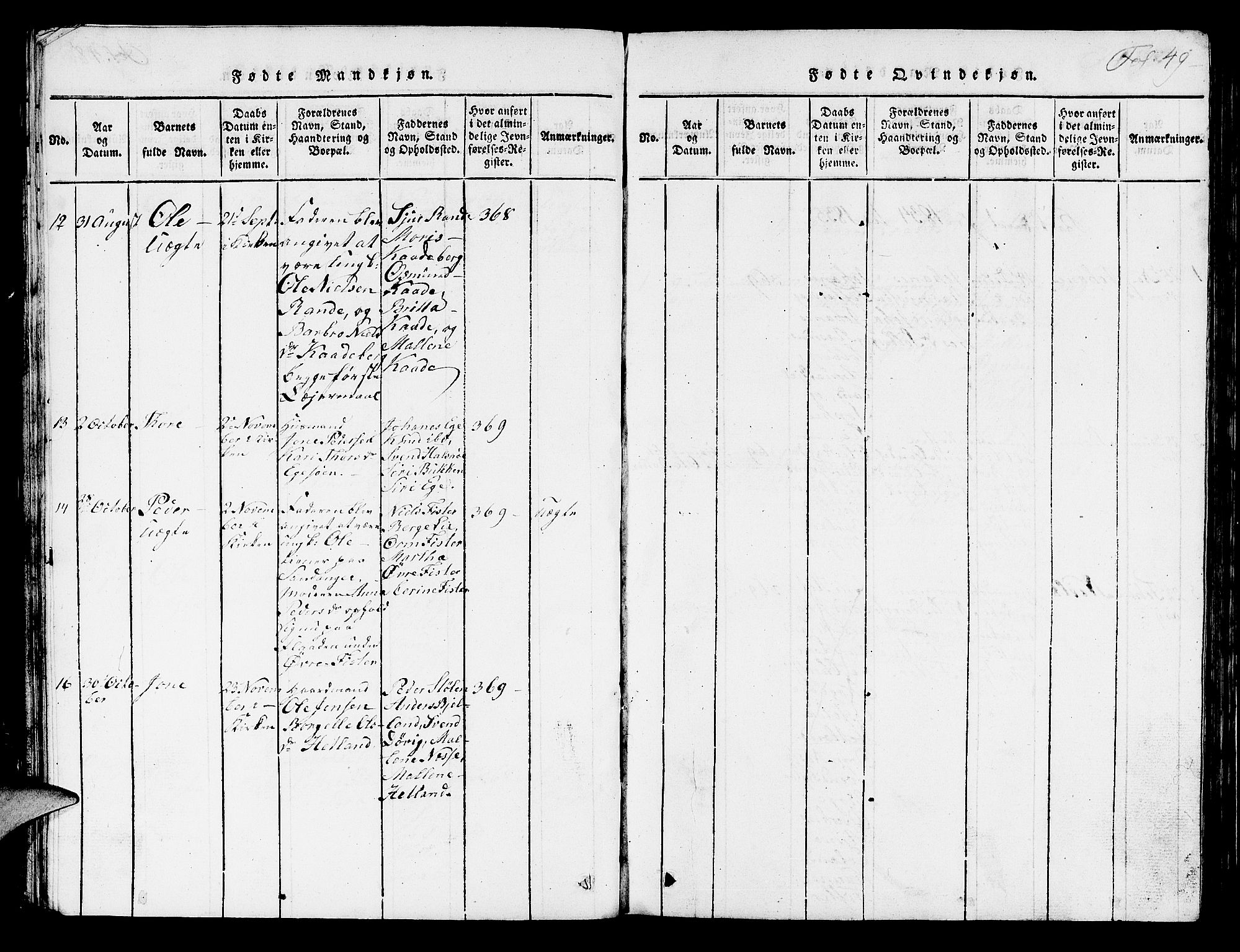 Hjelmeland sokneprestkontor, AV/SAST-A-101843/01/V/L0003: Parish register (copy) no. B 3, 1816-1841, p. 49