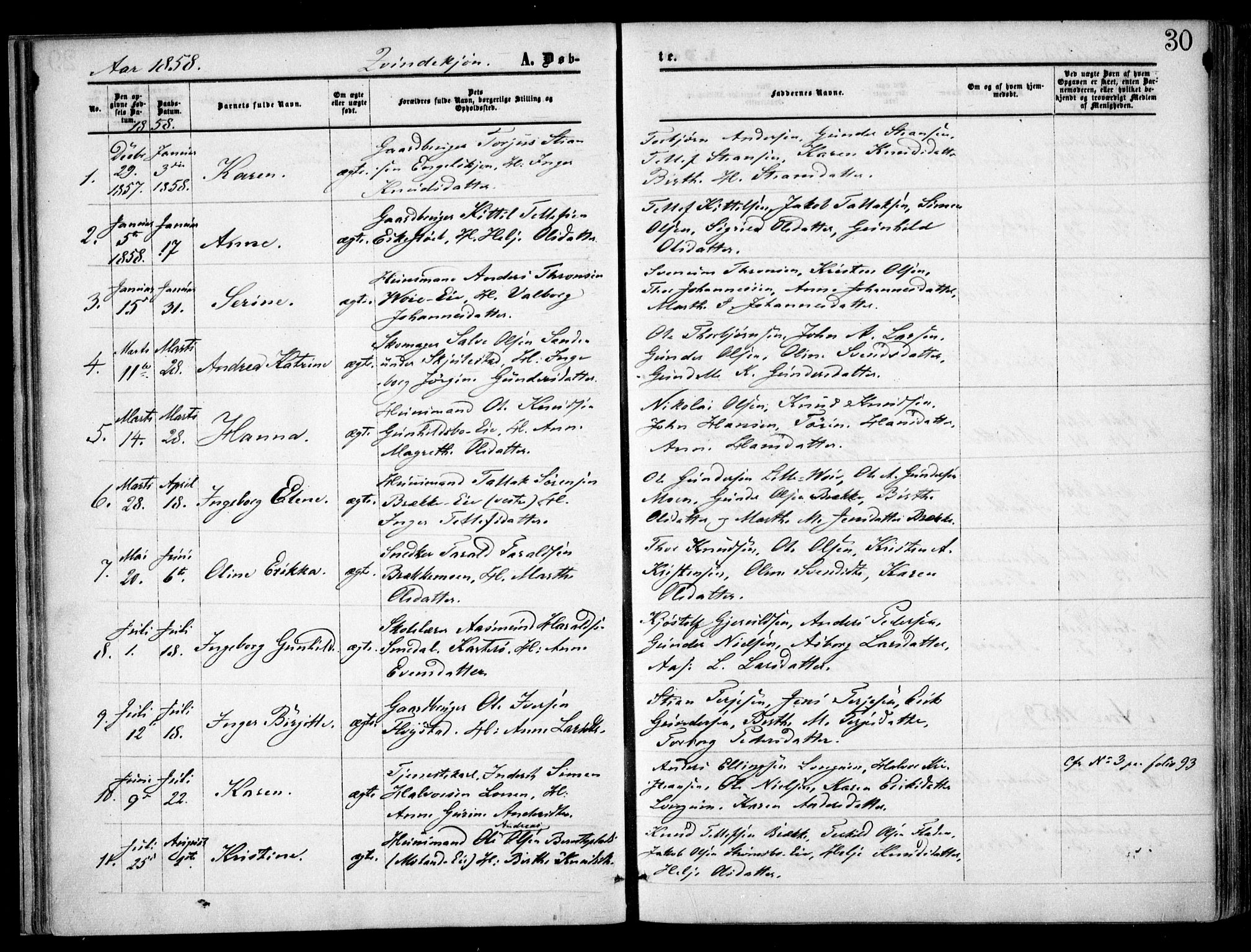 Austre Moland sokneprestkontor, AV/SAK-1111-0001/F/Fa/Faa/L0008: Parish register (official) no. A 8, 1858-1868, p. 30