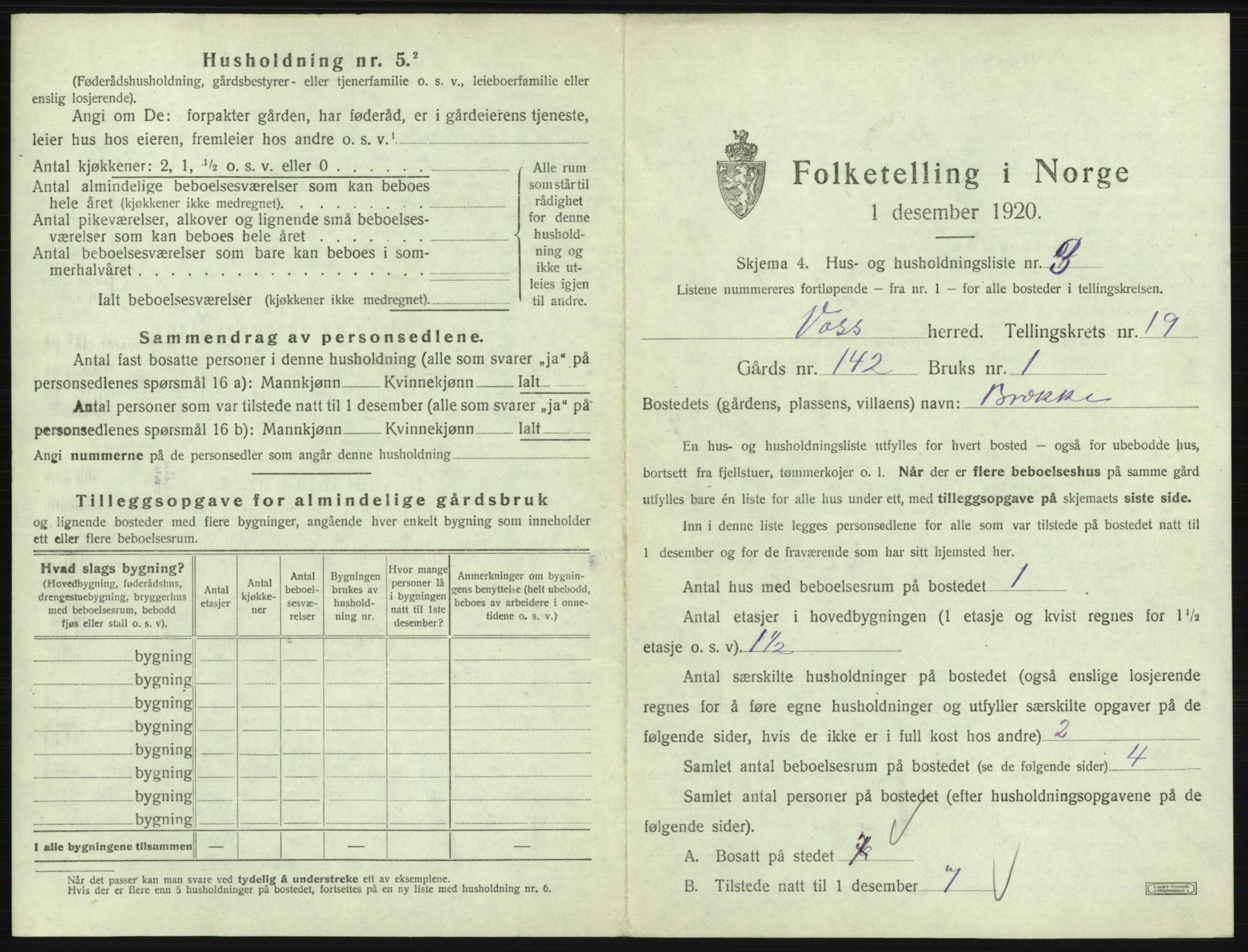 SAB, 1920 census for Voss, 1920, p. 1759