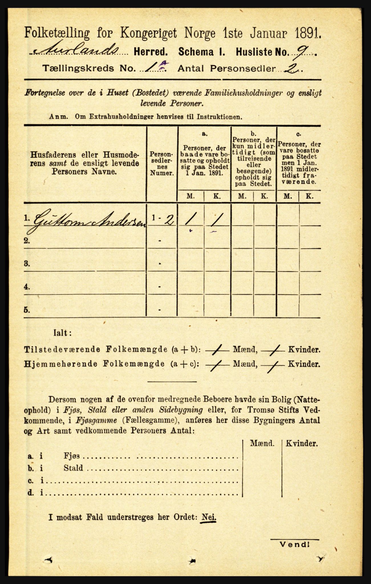 RA, 1891 census for 1421 Aurland, 1891, p. 28