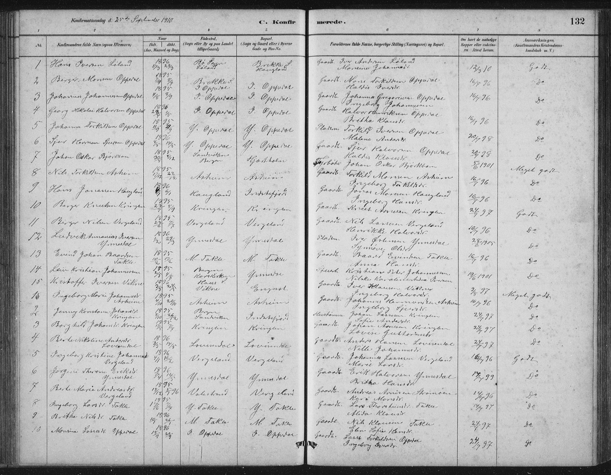 Gulen sokneprestembete, AV/SAB-A-80201/H/Hab/Habc/L0002: Parish register (copy) no. C 2, 1880-1938, p. 132