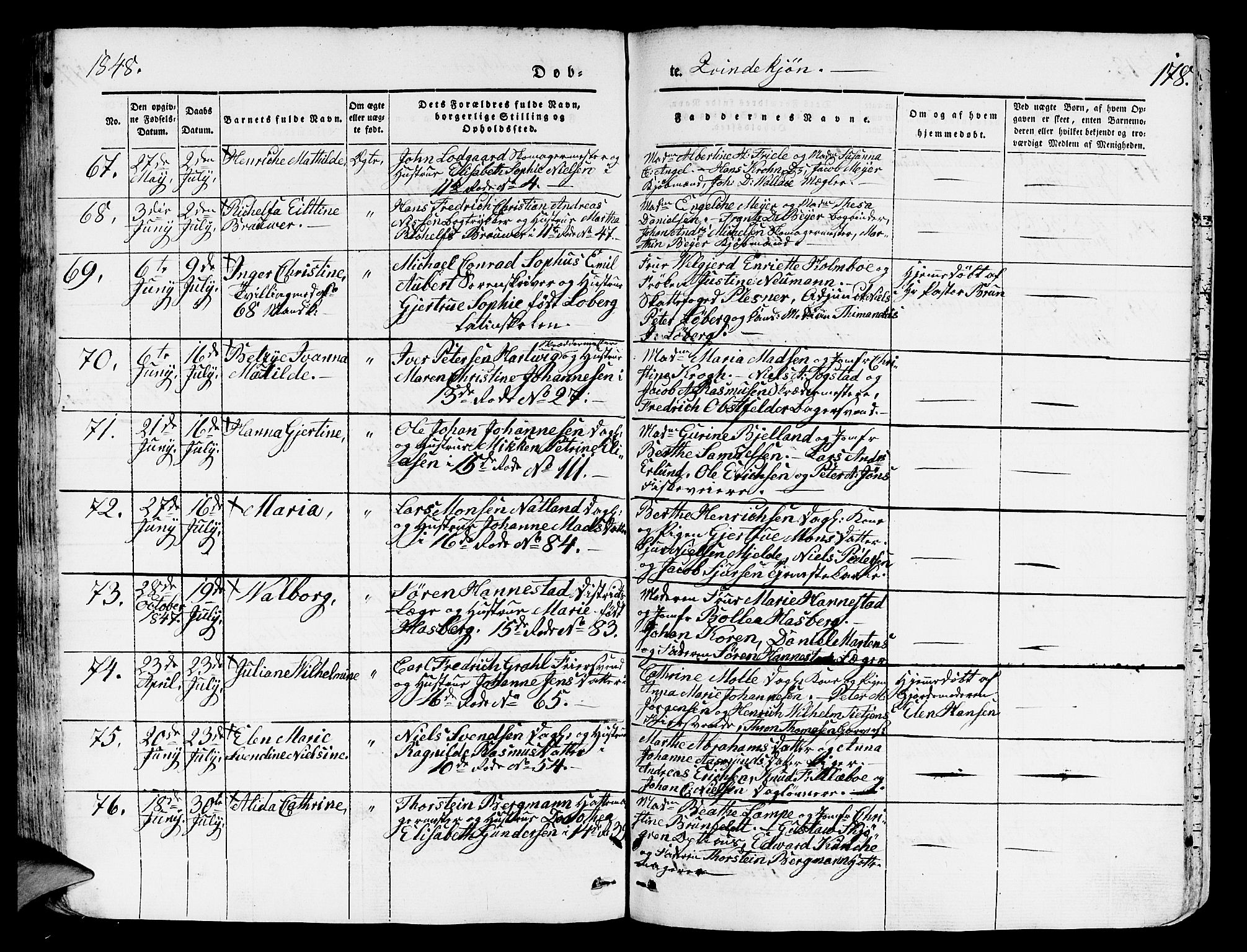 Domkirken sokneprestembete, AV/SAB-A-74801/H/Hab/L0009: Parish register (copy) no. B 2, 1842-1849, p. 178