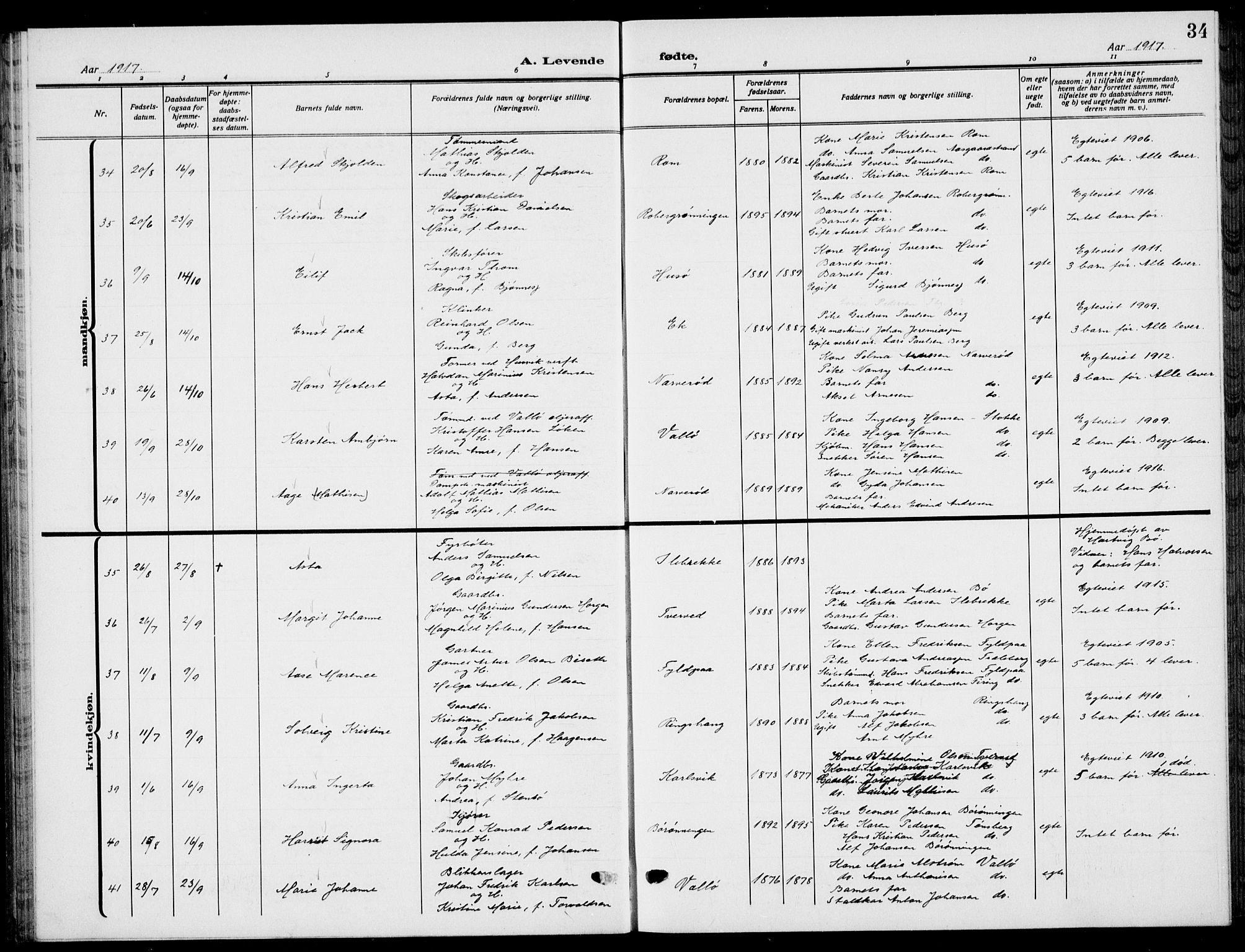 Sem kirkebøker, AV/SAKO-A-5/G/Gb/L0004: Parish register (copy) no. II 4, 1914-1937, p. 34