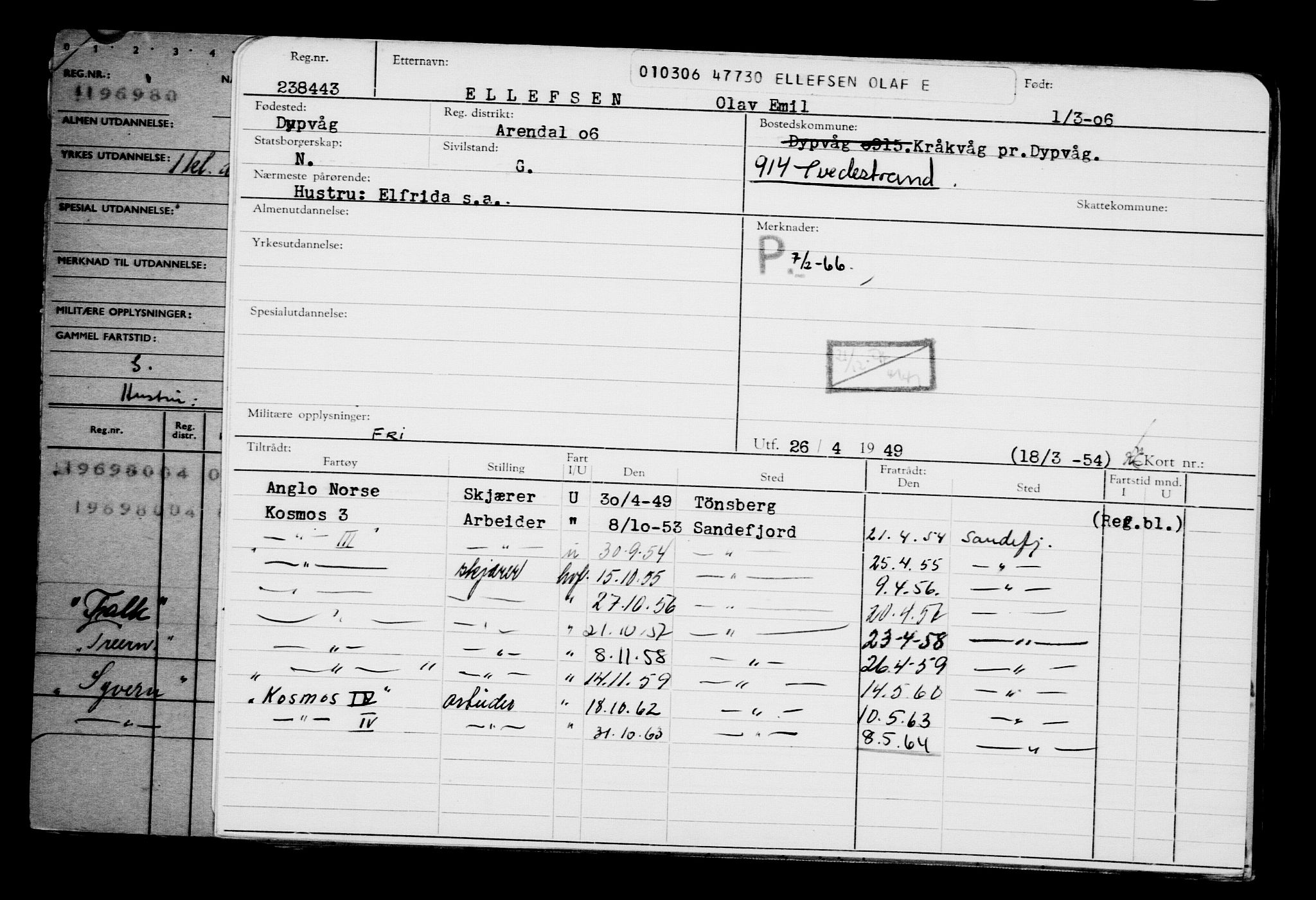 Direktoratet for sjømenn, AV/RA-S-3545/G/Gb/L0064: Hovedkort, 1906, p. 5