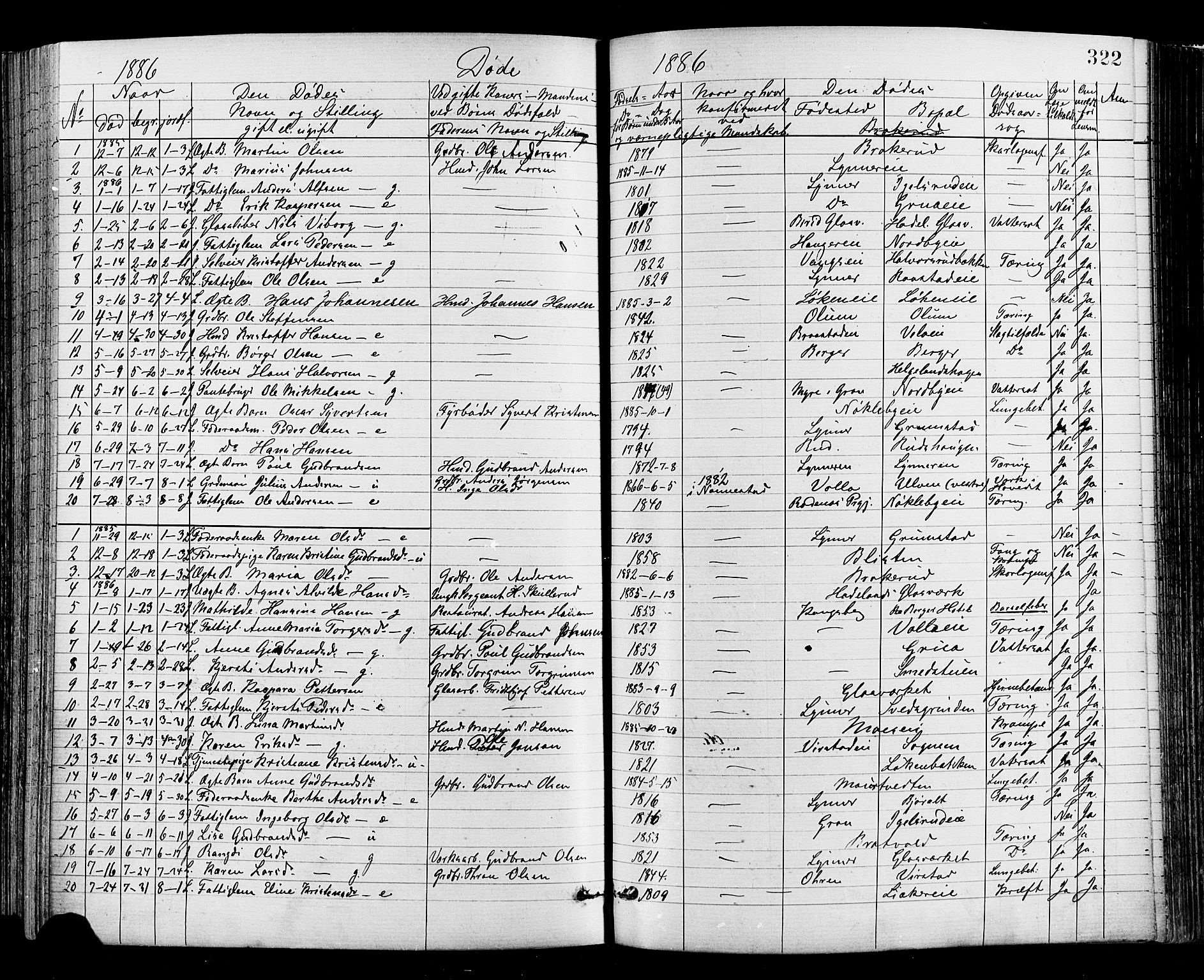 Jevnaker prestekontor, AV/SAH-PREST-116/H/Ha/Haa/L0008: Parish register (official) no. 8, 1877-1890, p. 322