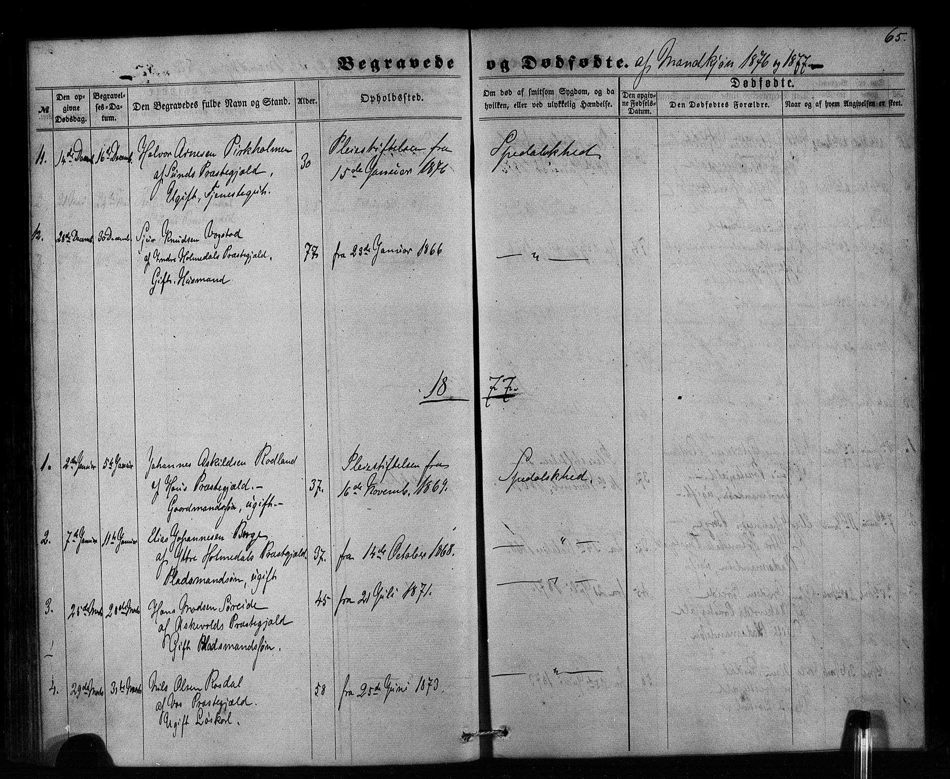 Pleiestiftelsen nr. 1 for spedalske sokneprestembete*, SAB/-: Parish register (official) no. A 1, 1859-1886, p. 65