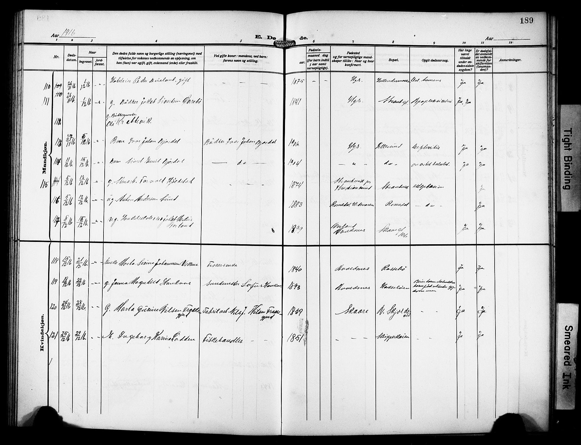 Haugesund sokneprestkontor, AV/SAST-A -101863/H/Ha/Hab/L0008: Parish register (copy) no. B 8, 1909-1921, p. 189