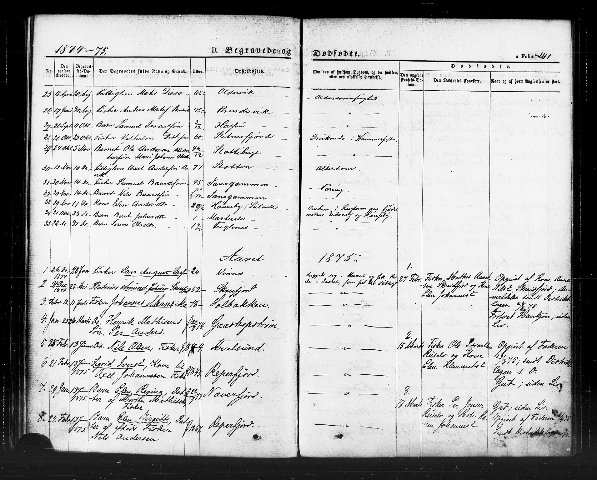 Hammerfest sokneprestkontor, AV/SATØ-S-1347/H/Ha/L0007.kirke: Parish register (official) no. 7, 1869-1884, p. 141